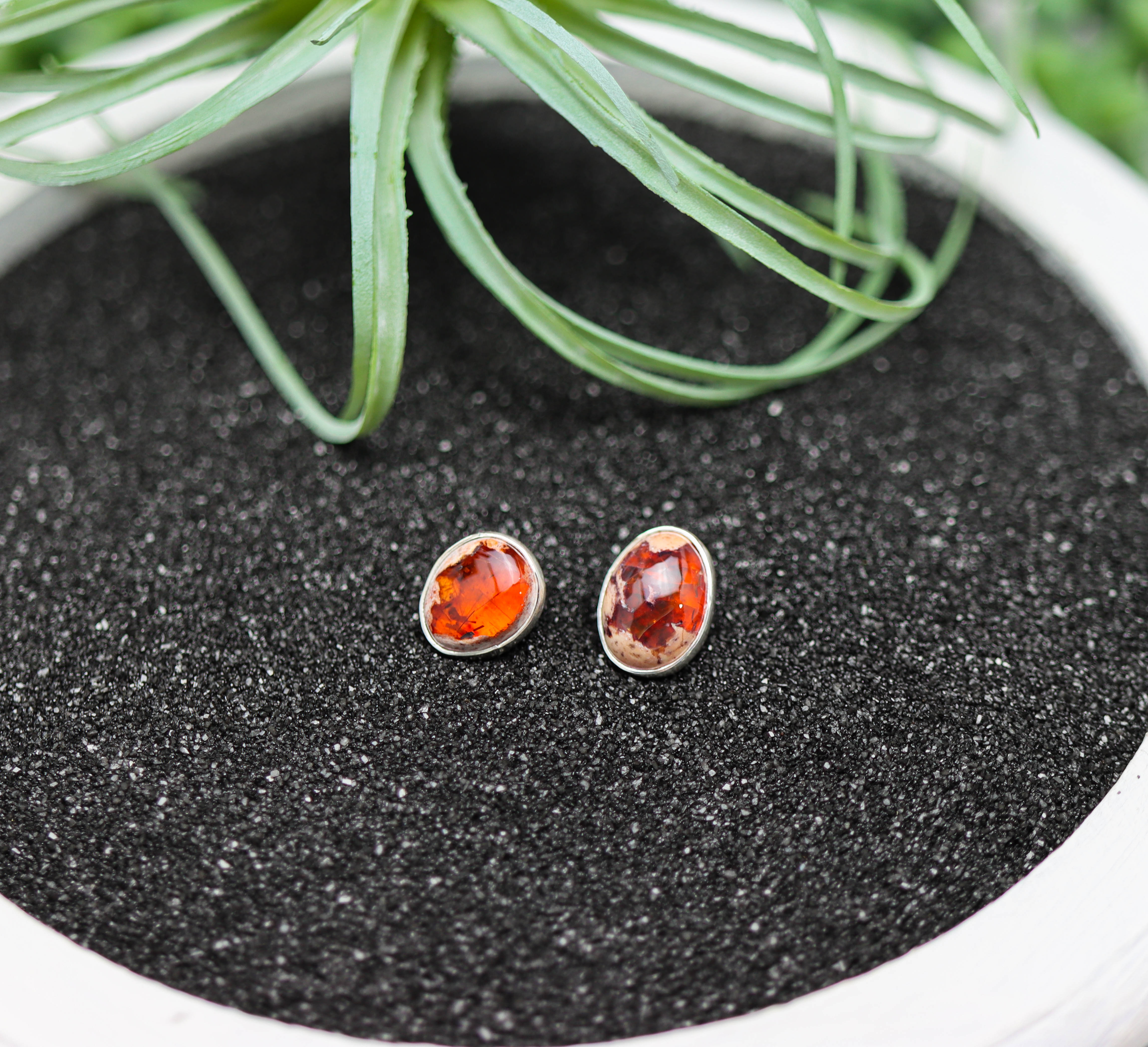 Mexican Fire Opal Stud Earrings Sterling Silver