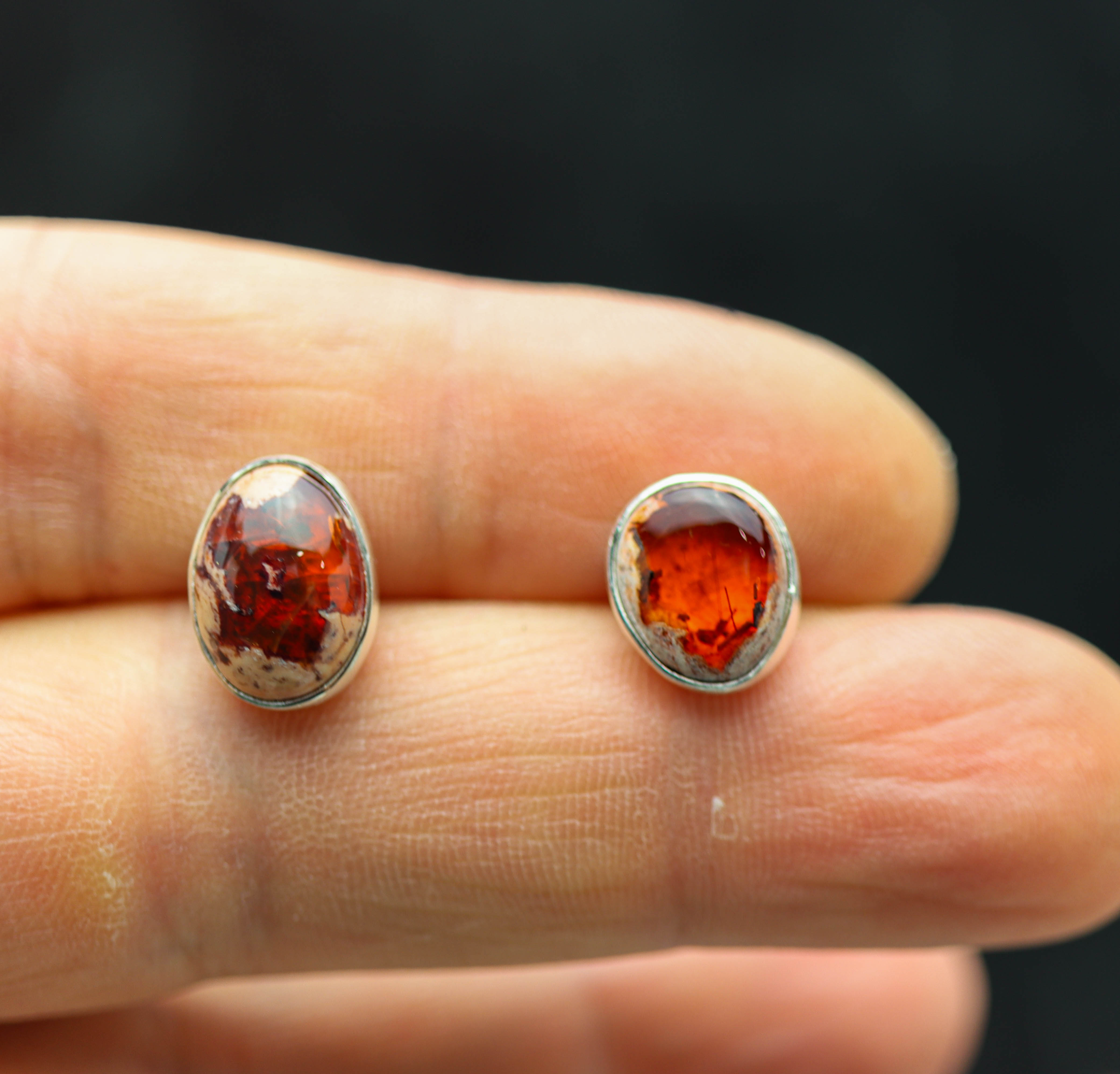 Mexican Fire Opal Stud Earrings Sterling Silver