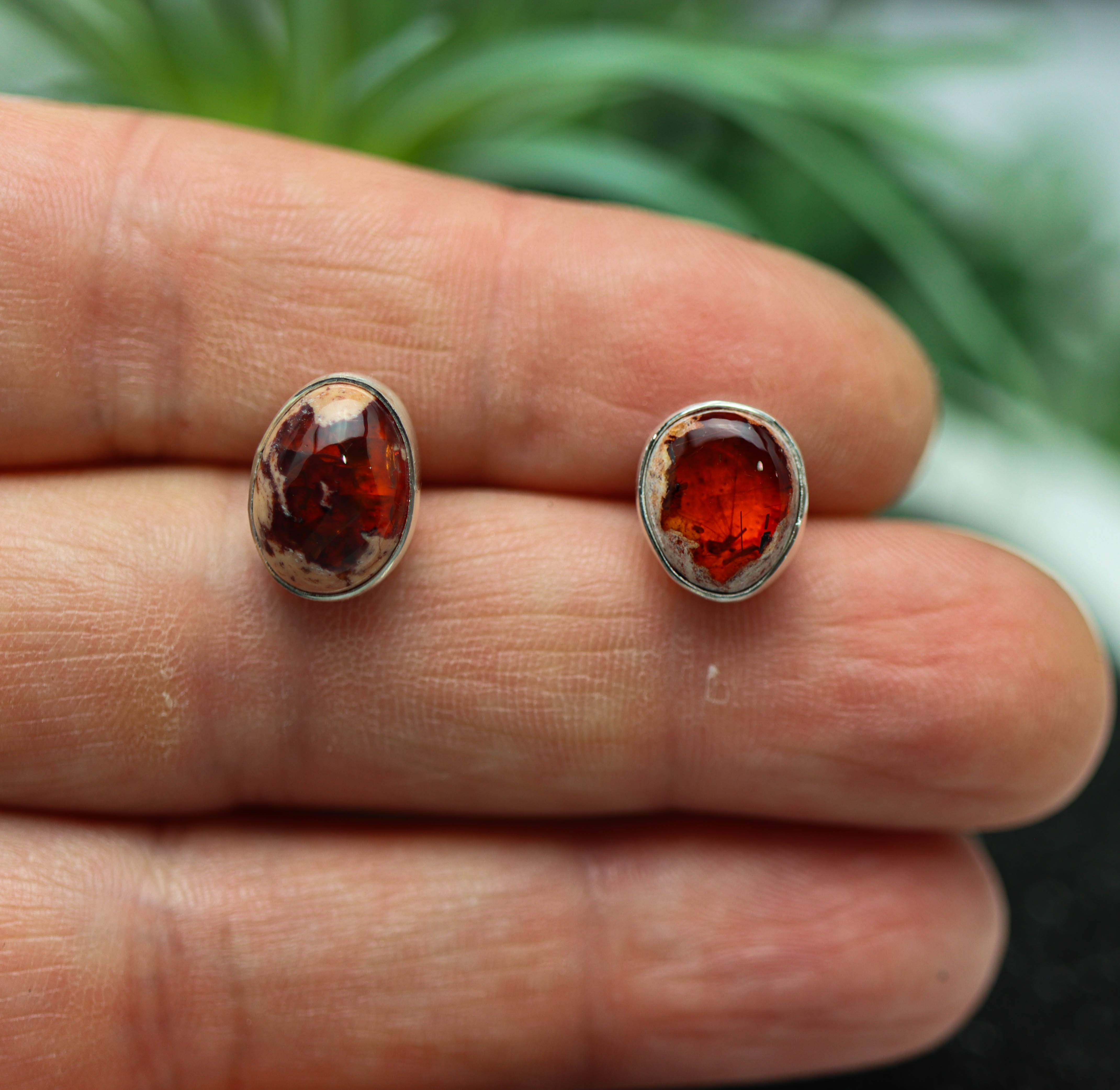 Mexican Fire Opal Stud Earrings Sterling Silver