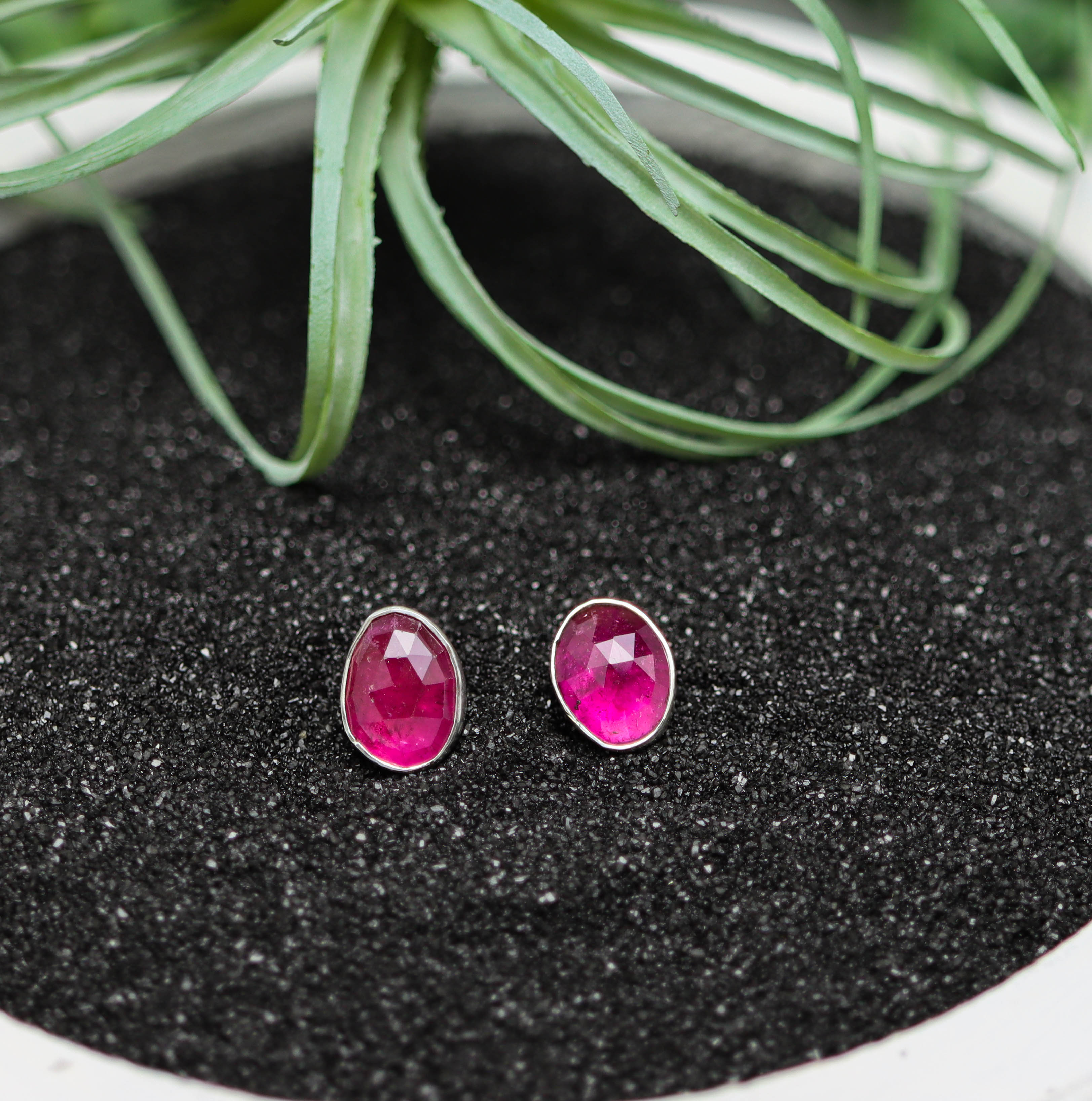 Pink Tourmaline Mismatched Stud Earrings Sterling Silver