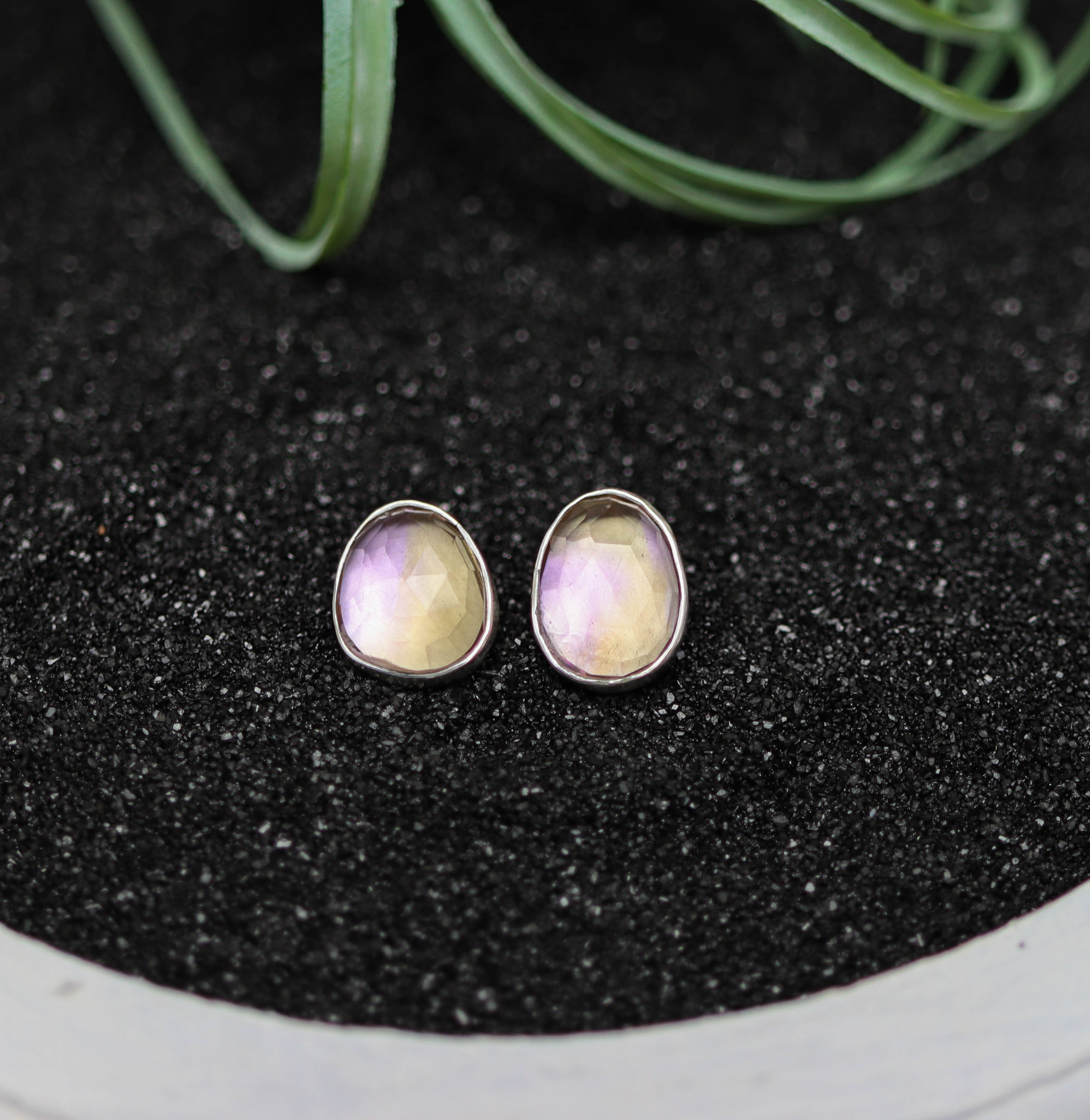 Ametrine Amethyst and Citrine Stud Earrings Sterling Silver