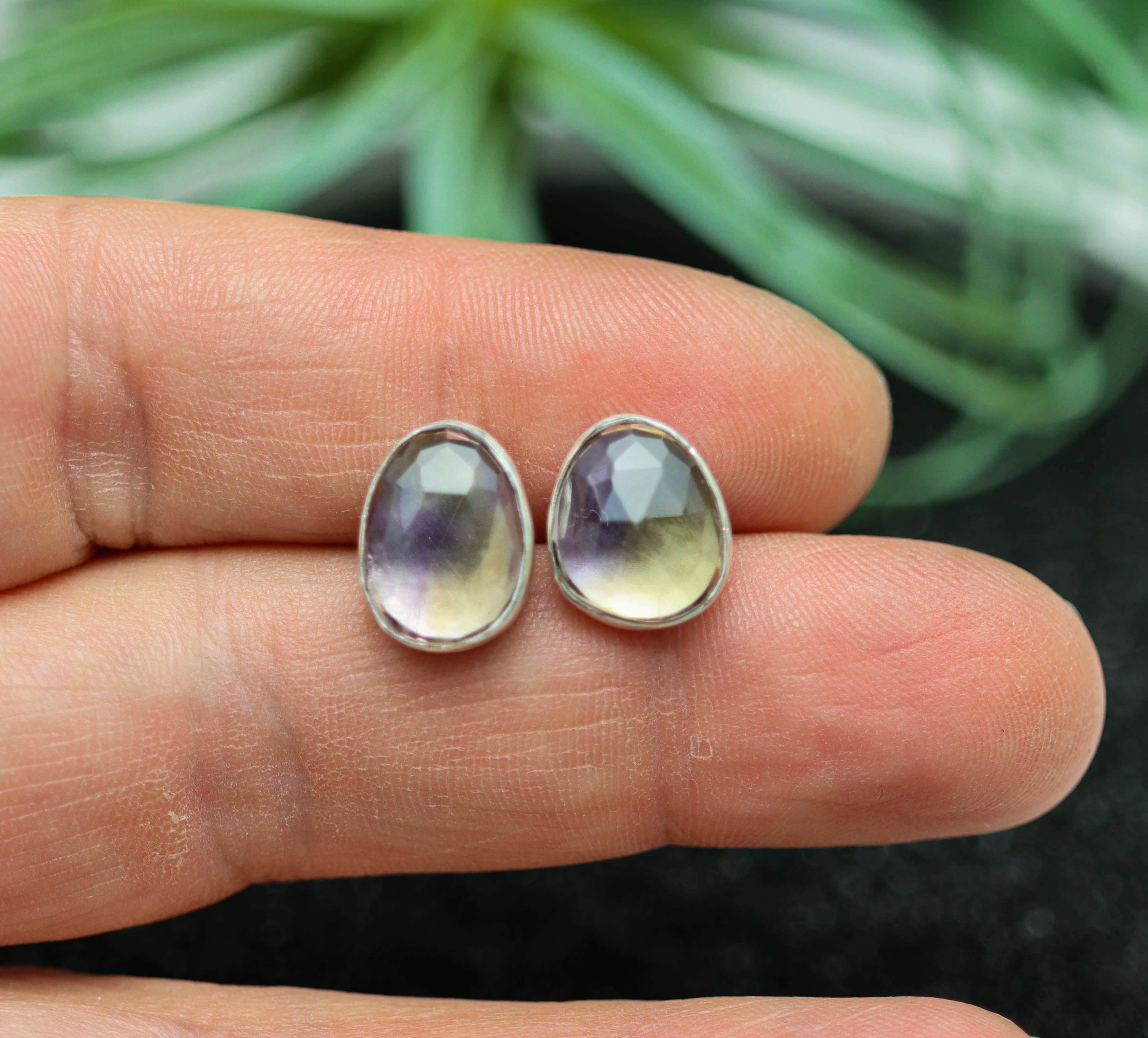 Ametrine Amethyst and Citrine Stud Earrings Sterling Silver