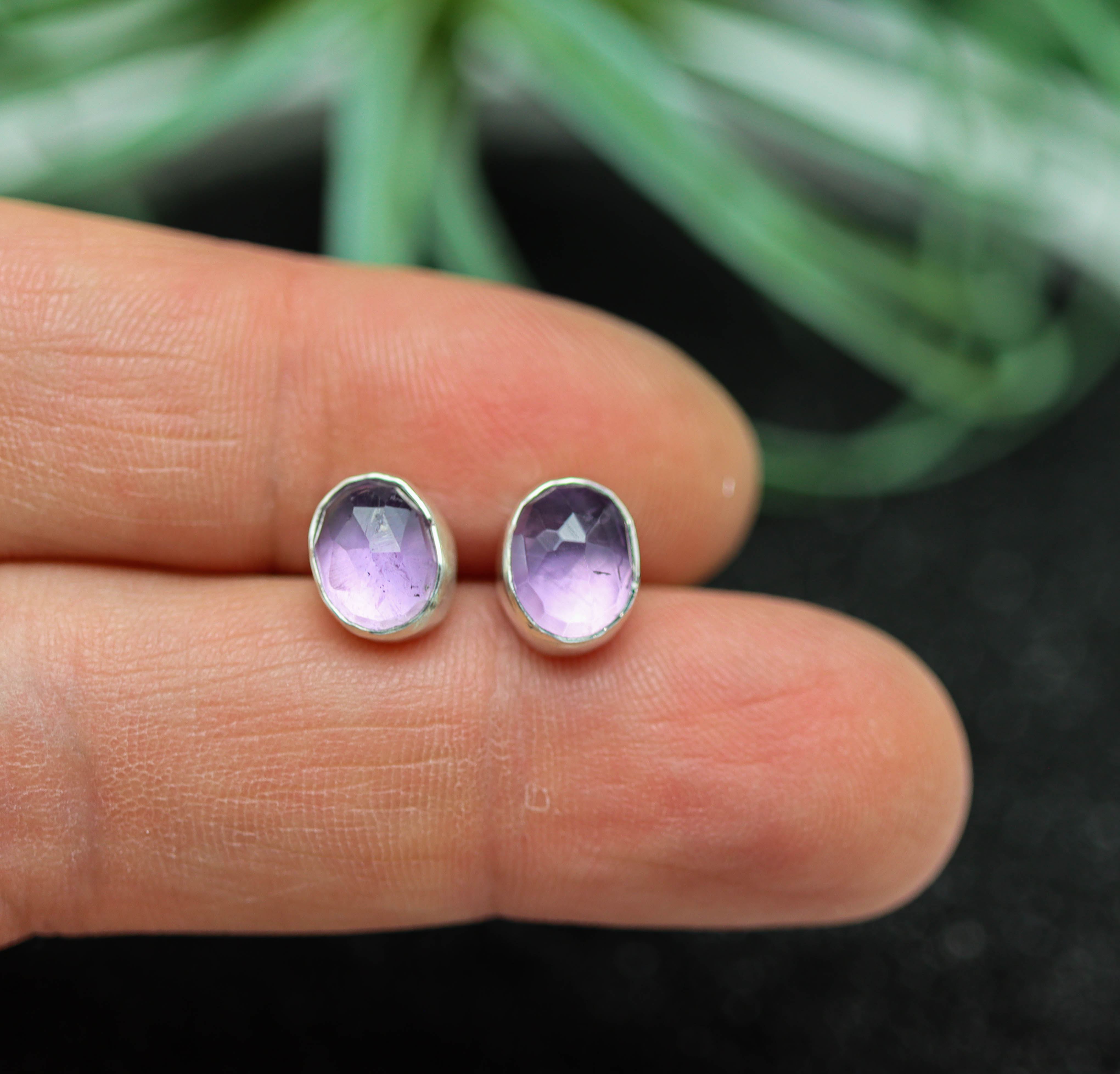 Amethyst Stud Earrings Sterling Silver