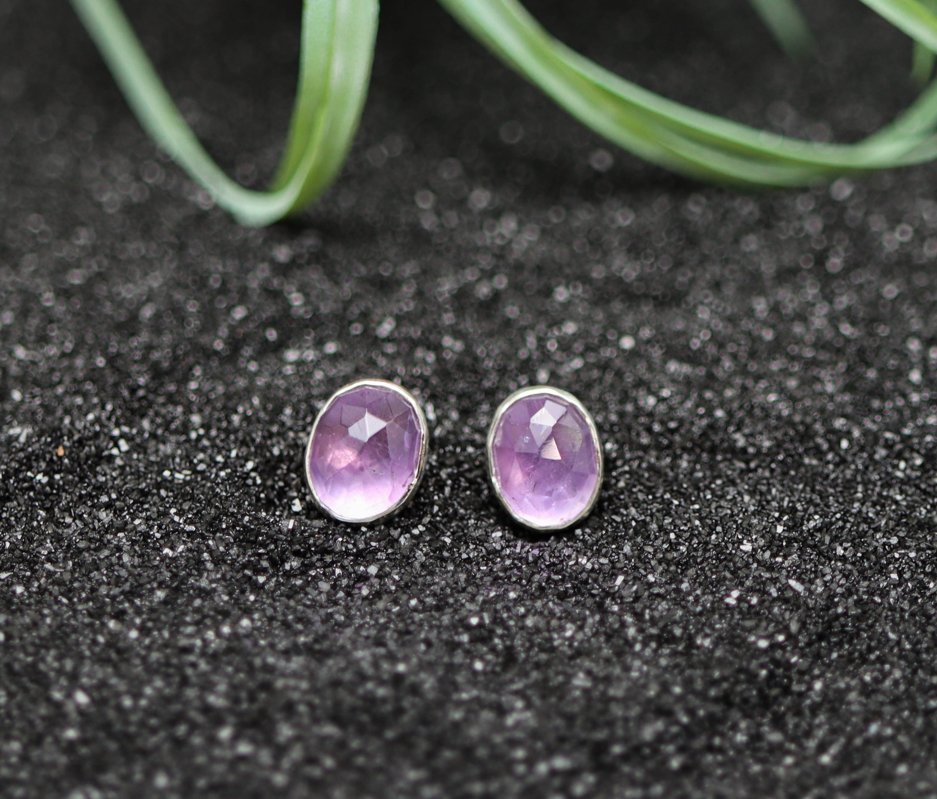 Amethyst Stud Earrings Sterling Silver