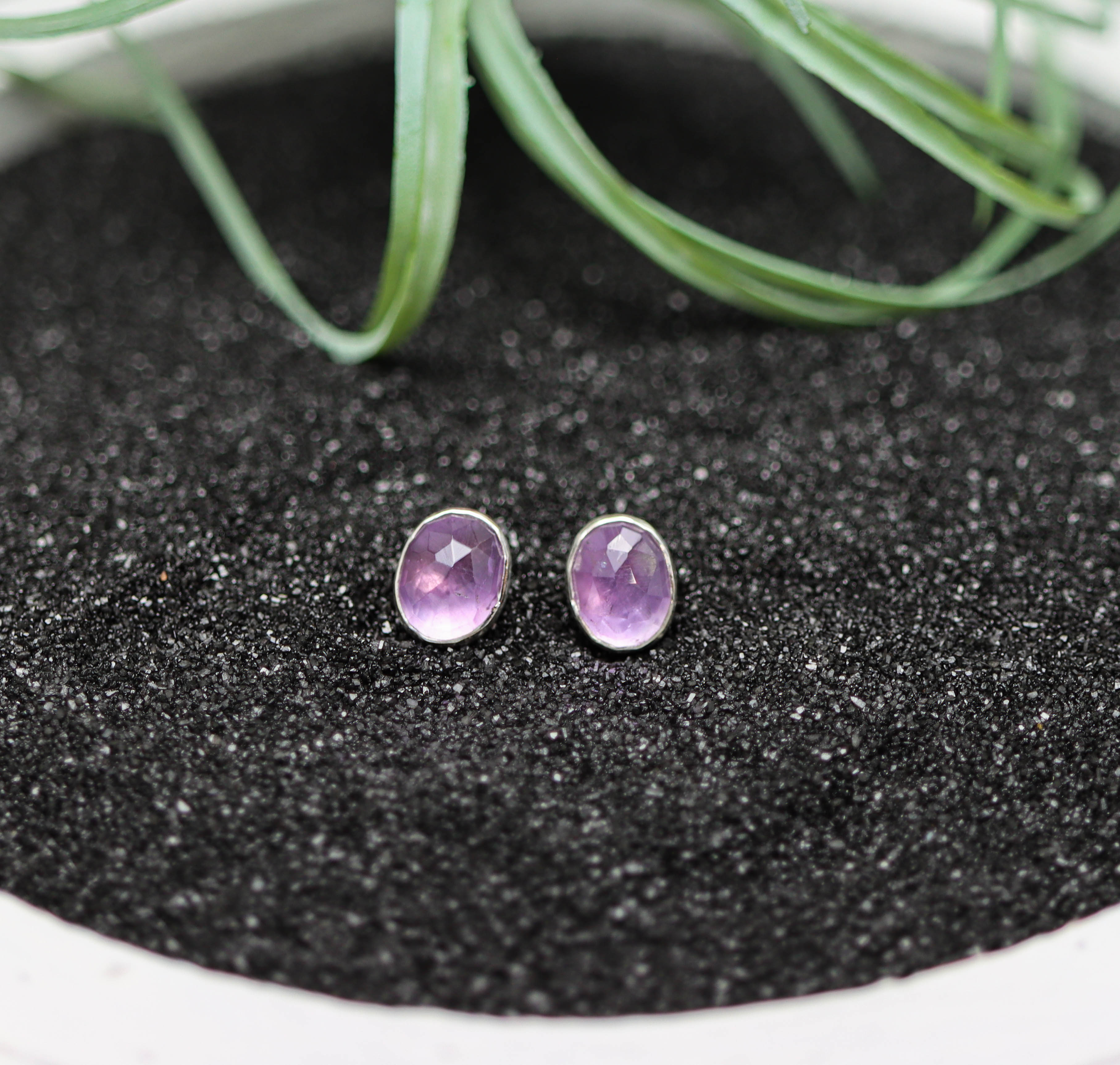 Amethyst Stud Earrings Sterling Silver