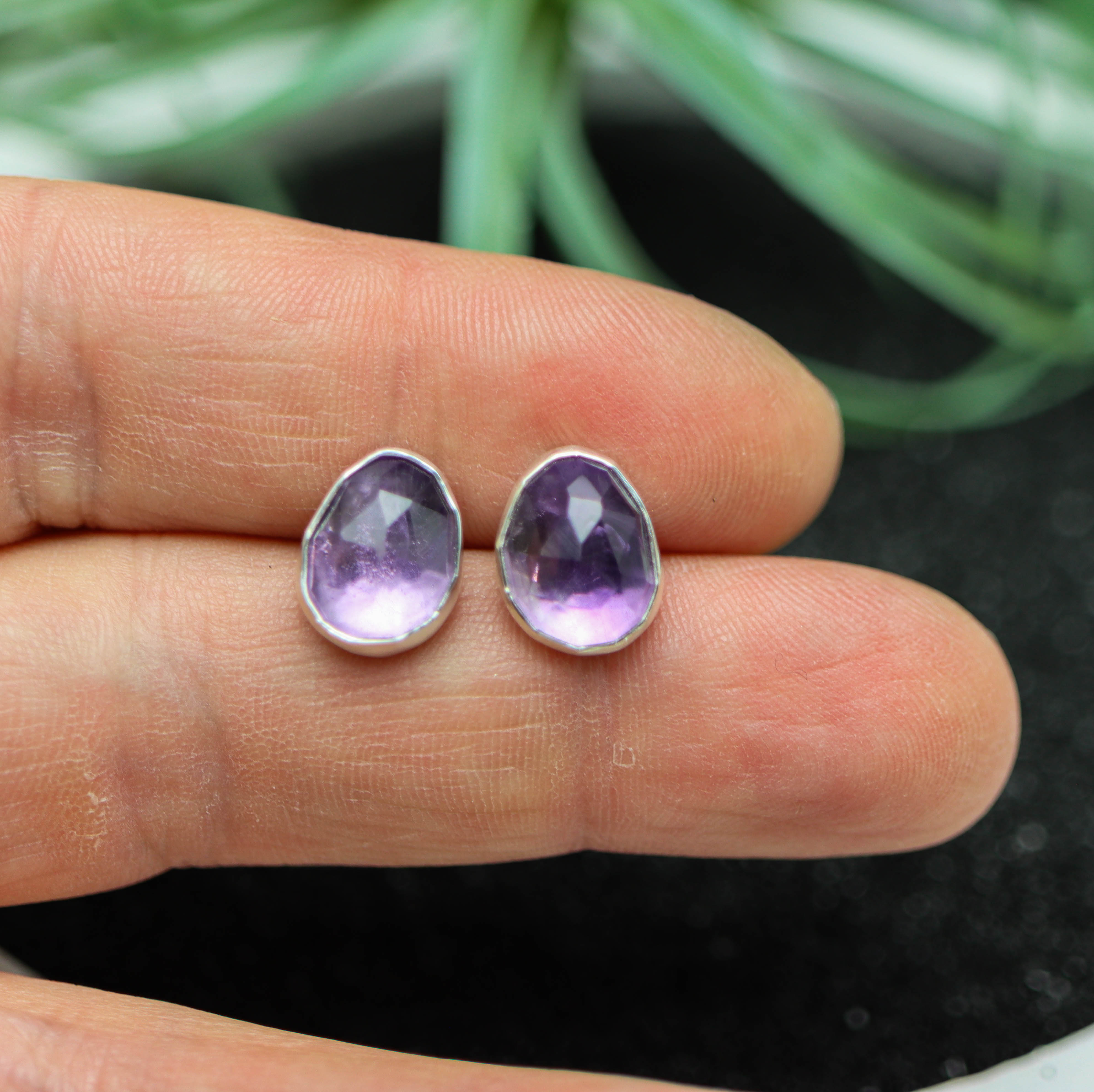Amethyst Stud Earrings Sterling Silver