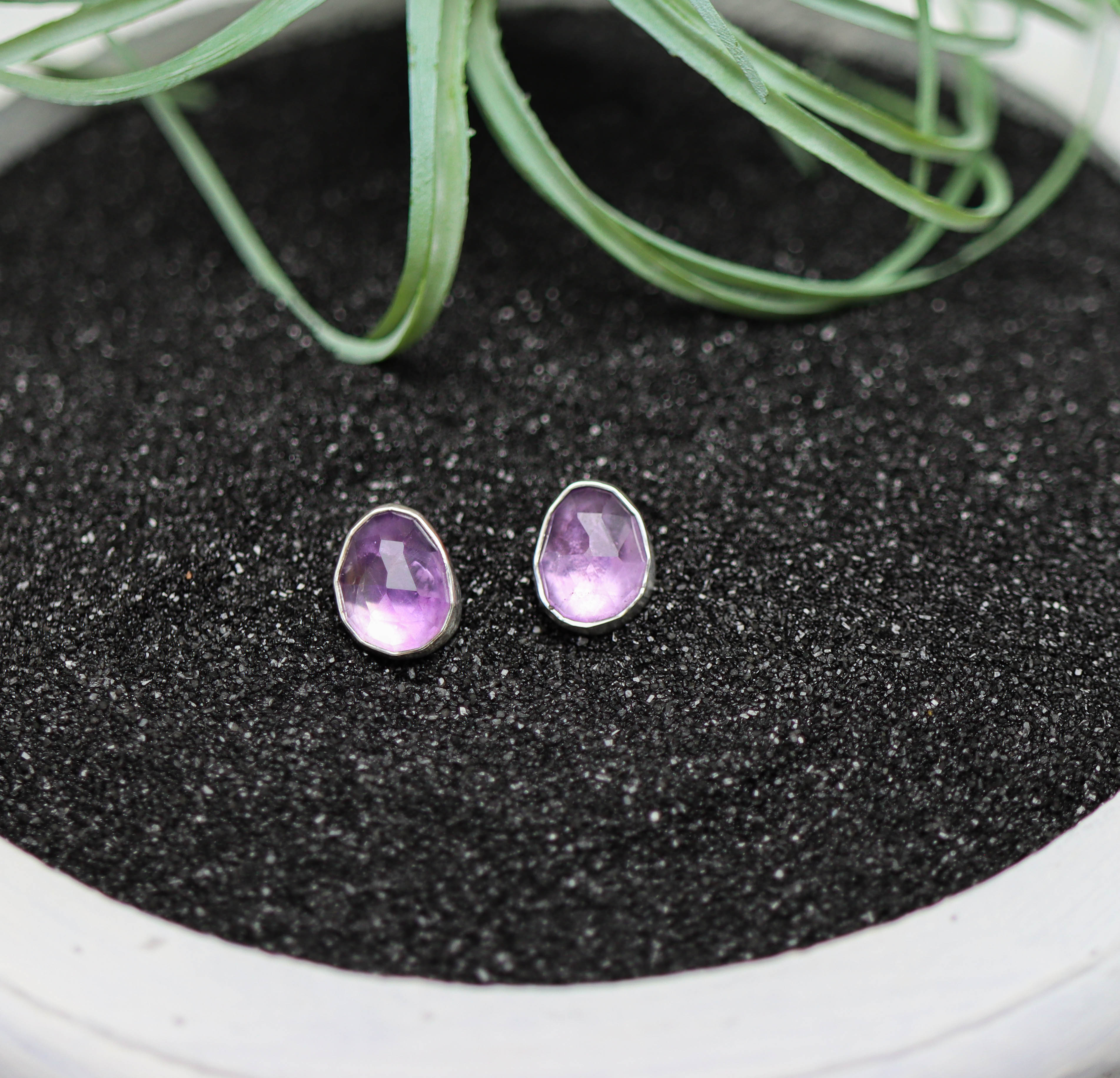 Amethyst Stud Earrings Sterling Silver