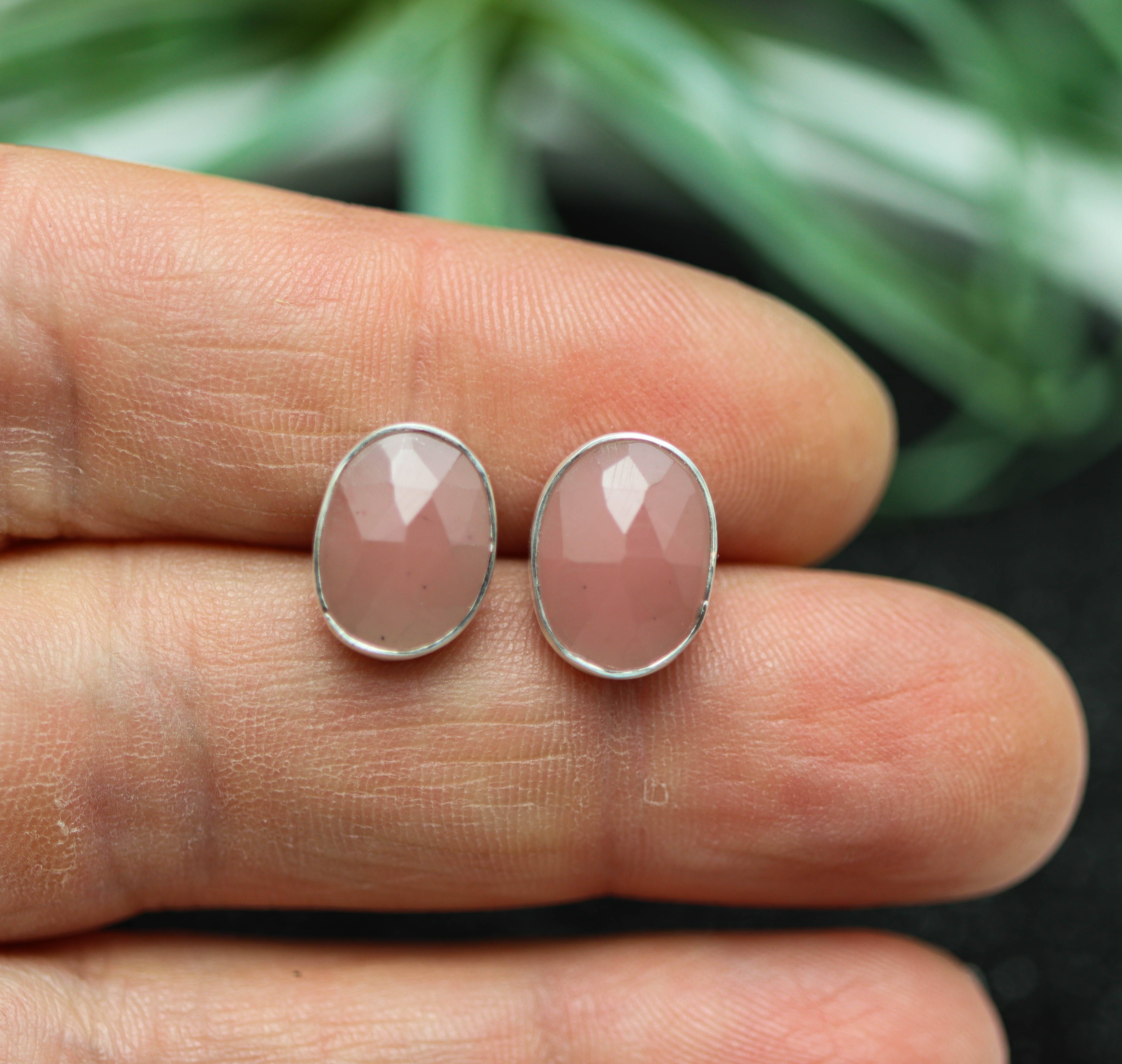 Pink Guava Quartz Stud Earrings Sterling Silver
