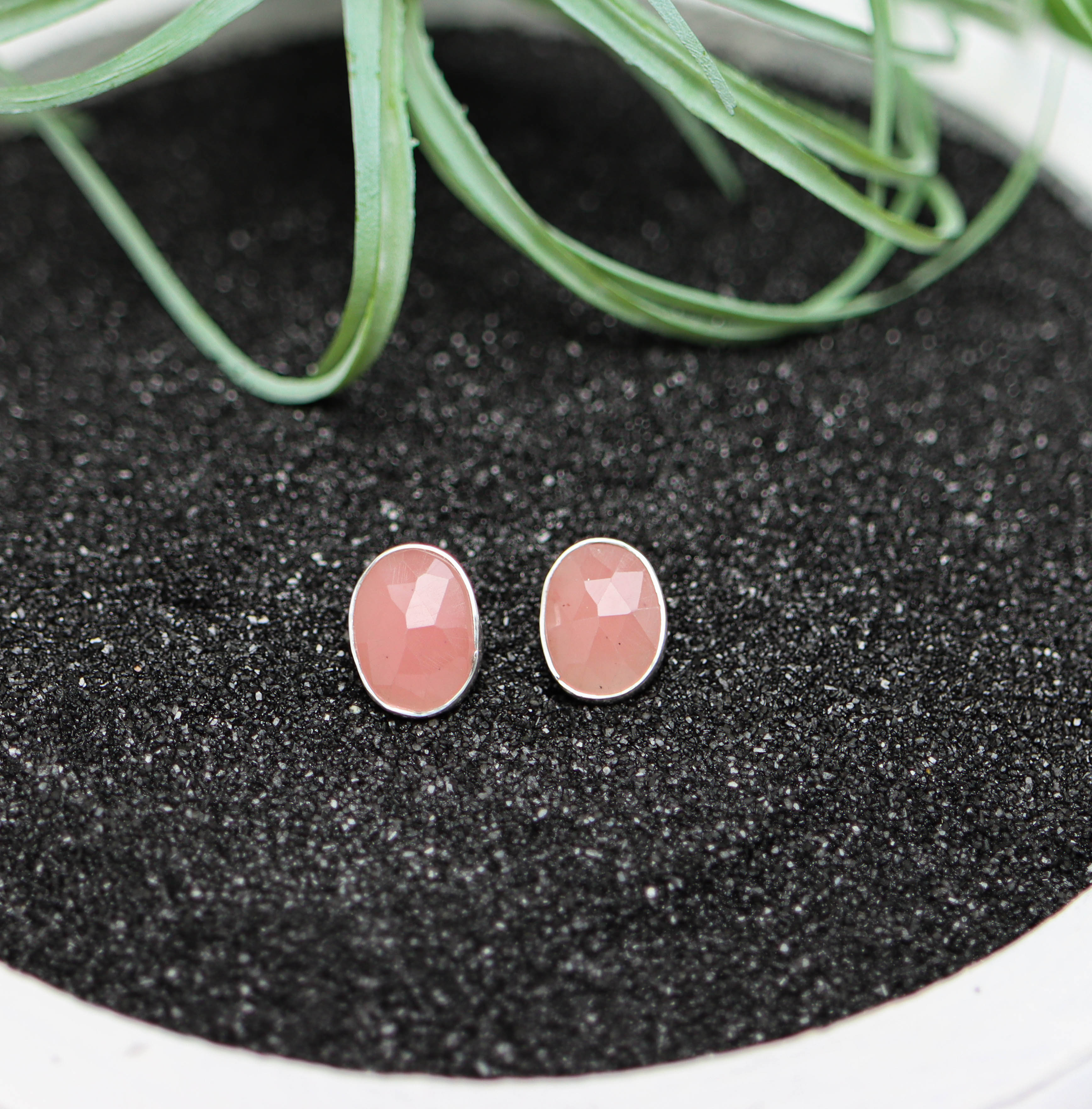 Pink Guava Quartz Stud Earrings Sterling Silver