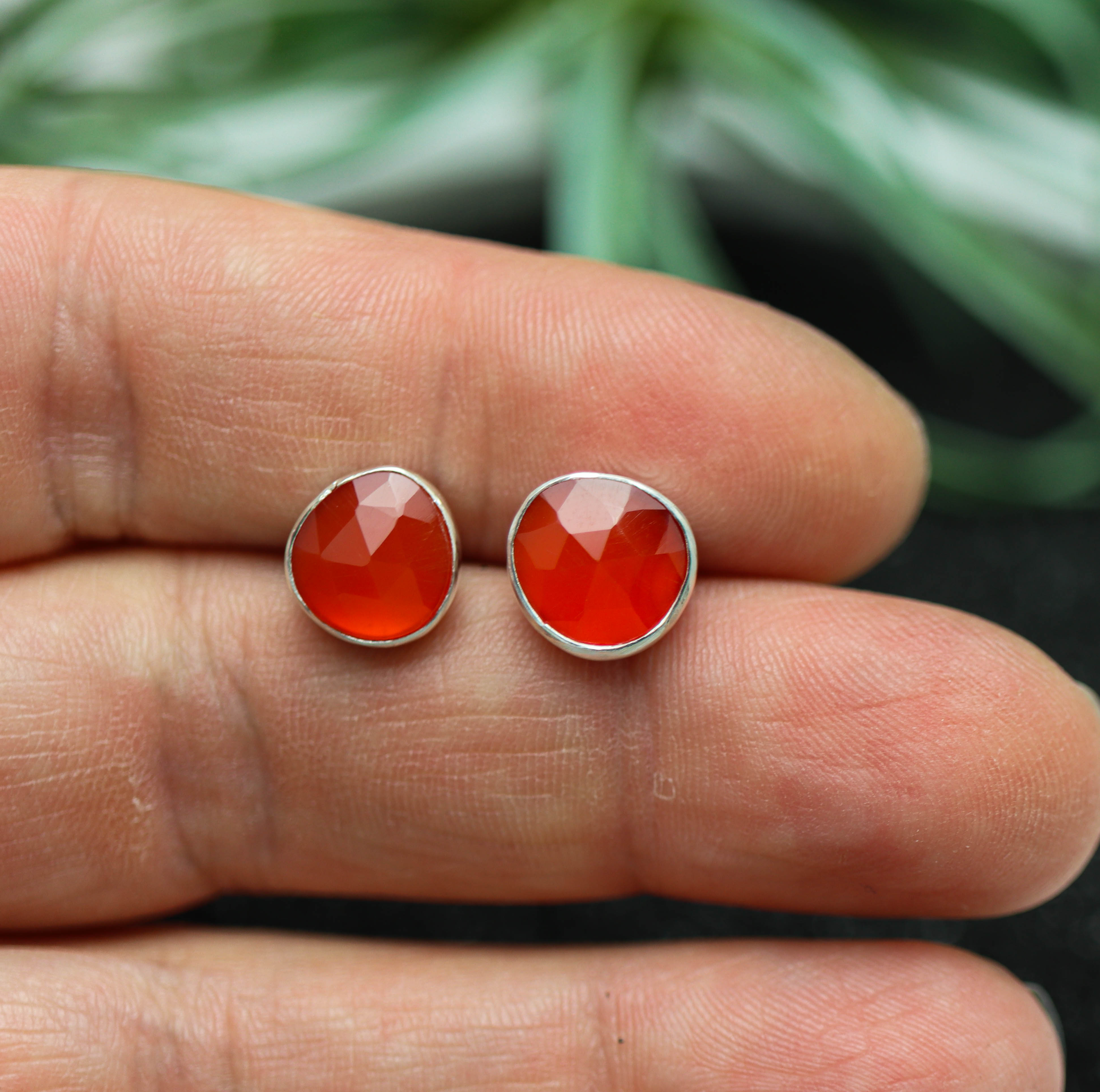 Orange Carnelian Stud Earrings Sterling Silver