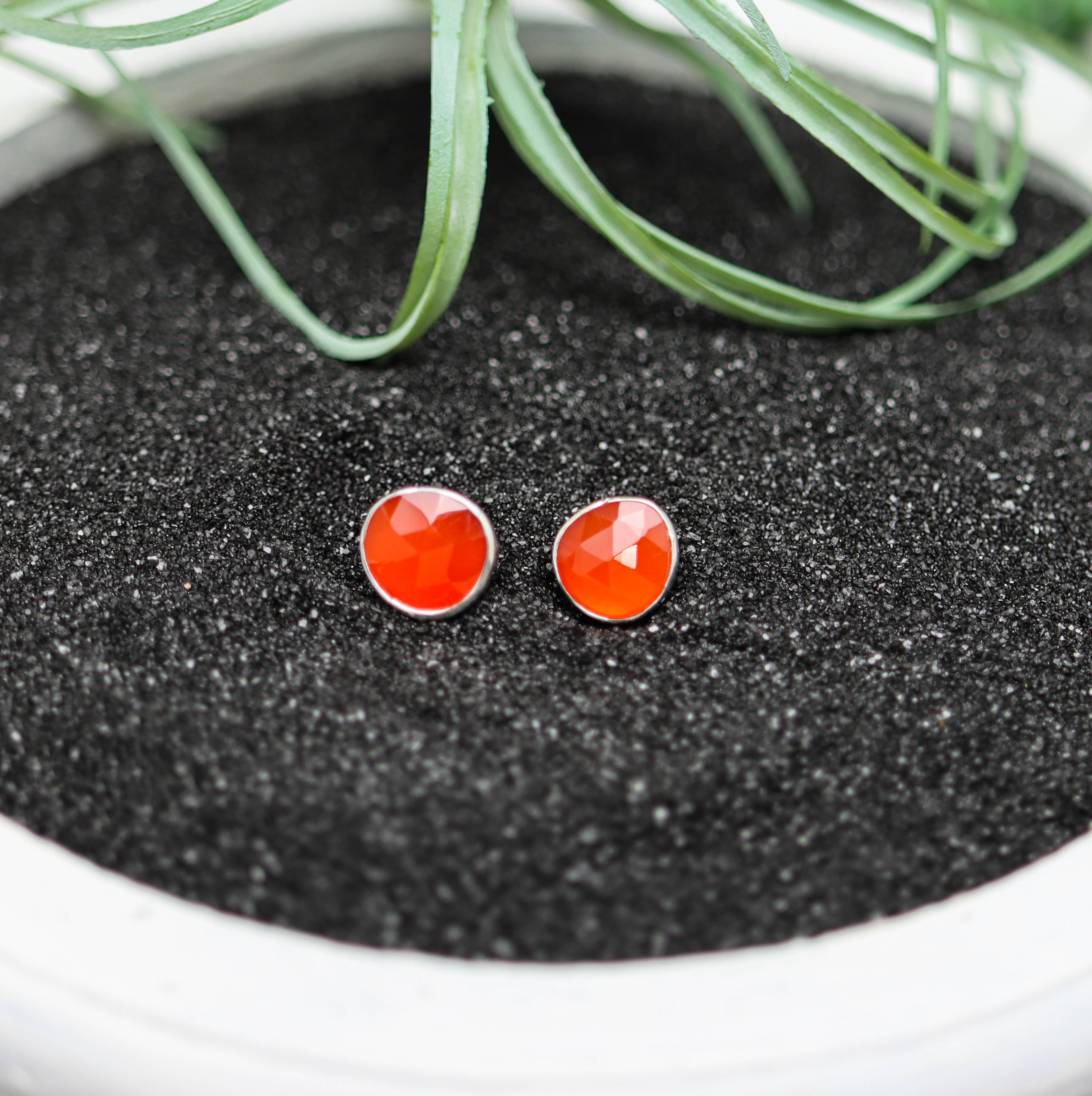 Orange Carnelian Stud Earrings Sterling Silver