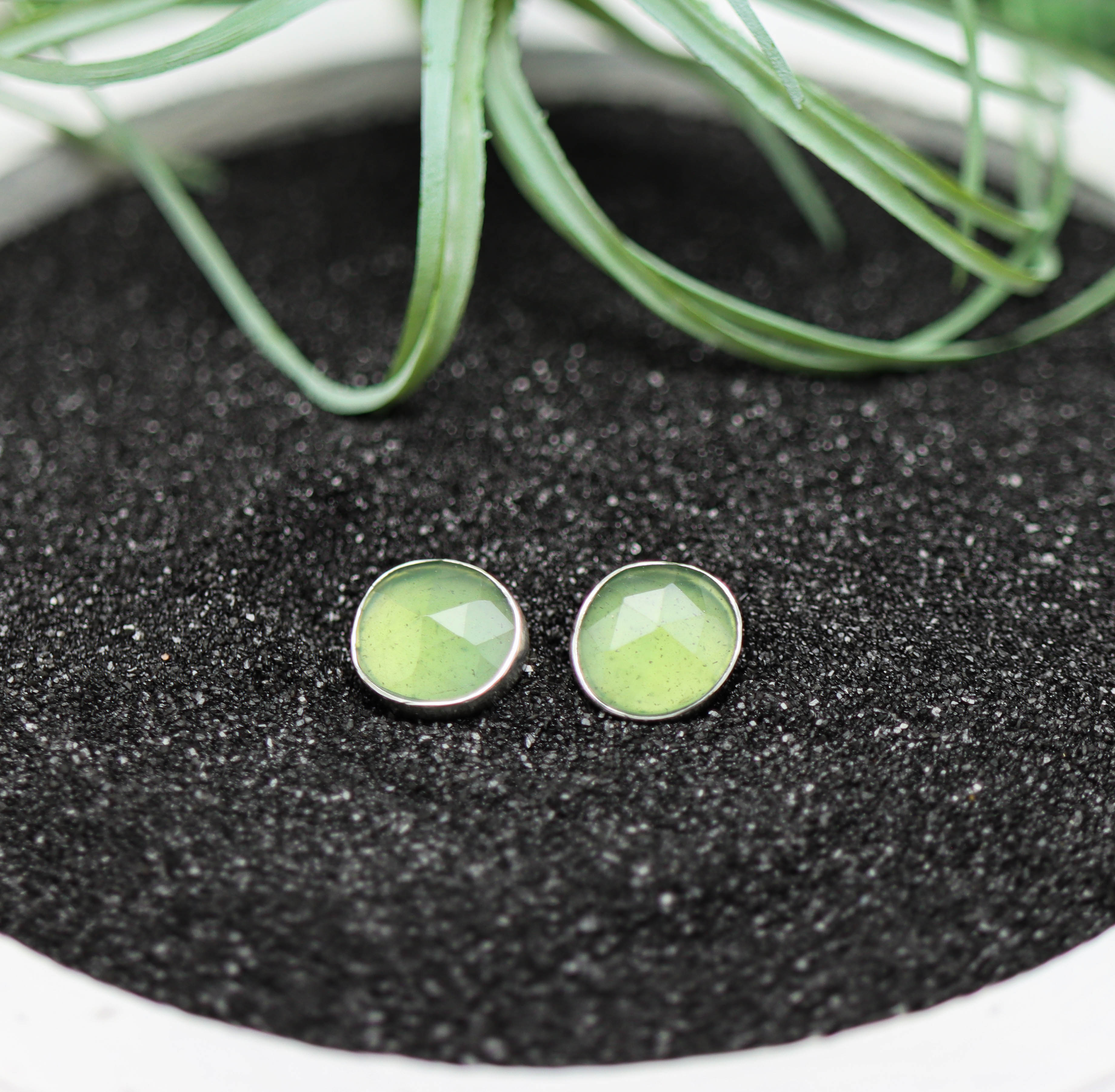 Green Aventurine Stud Earrings Sterling Silver