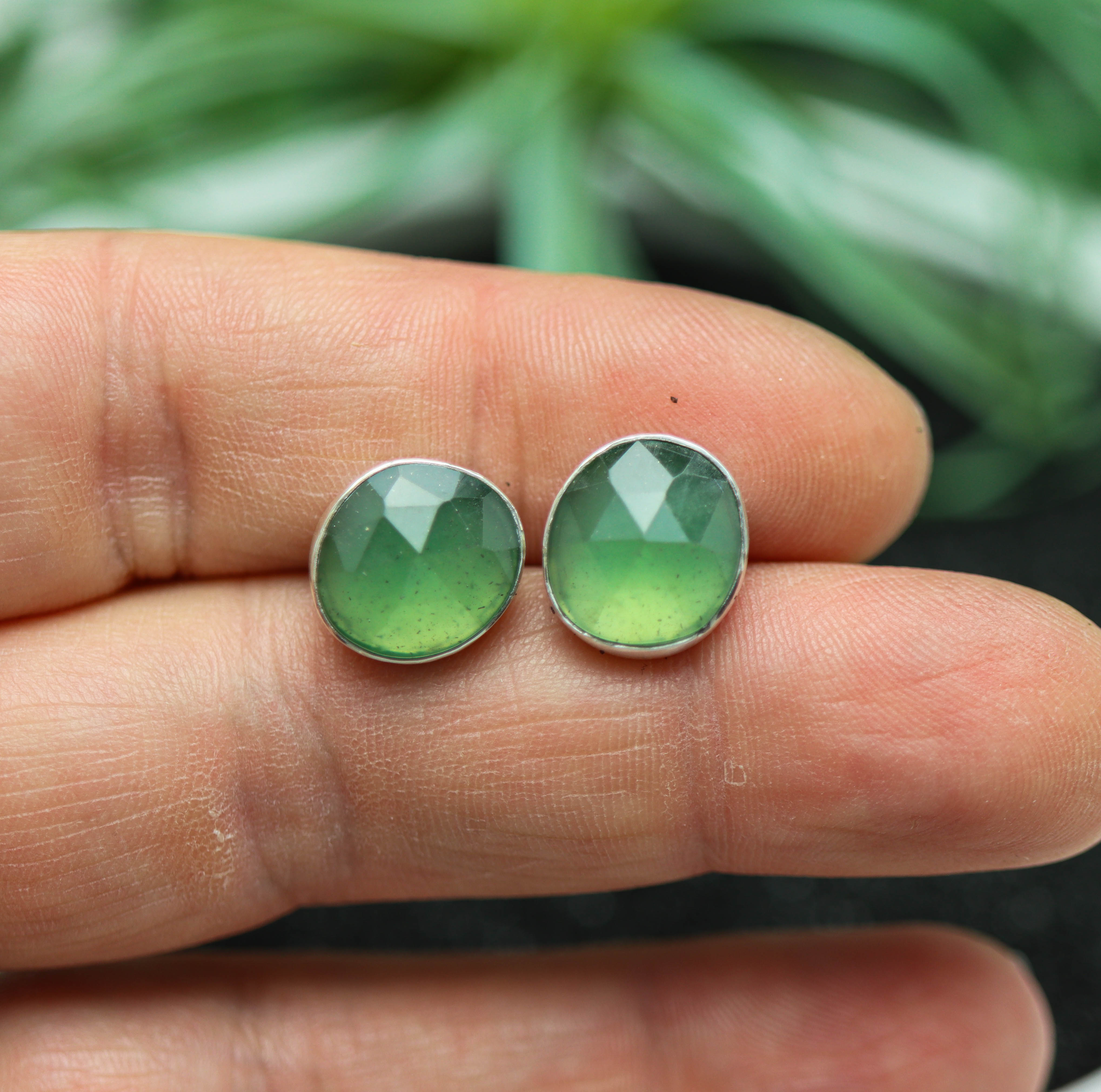 Green Aventurine Stud Earrings Sterling Silver