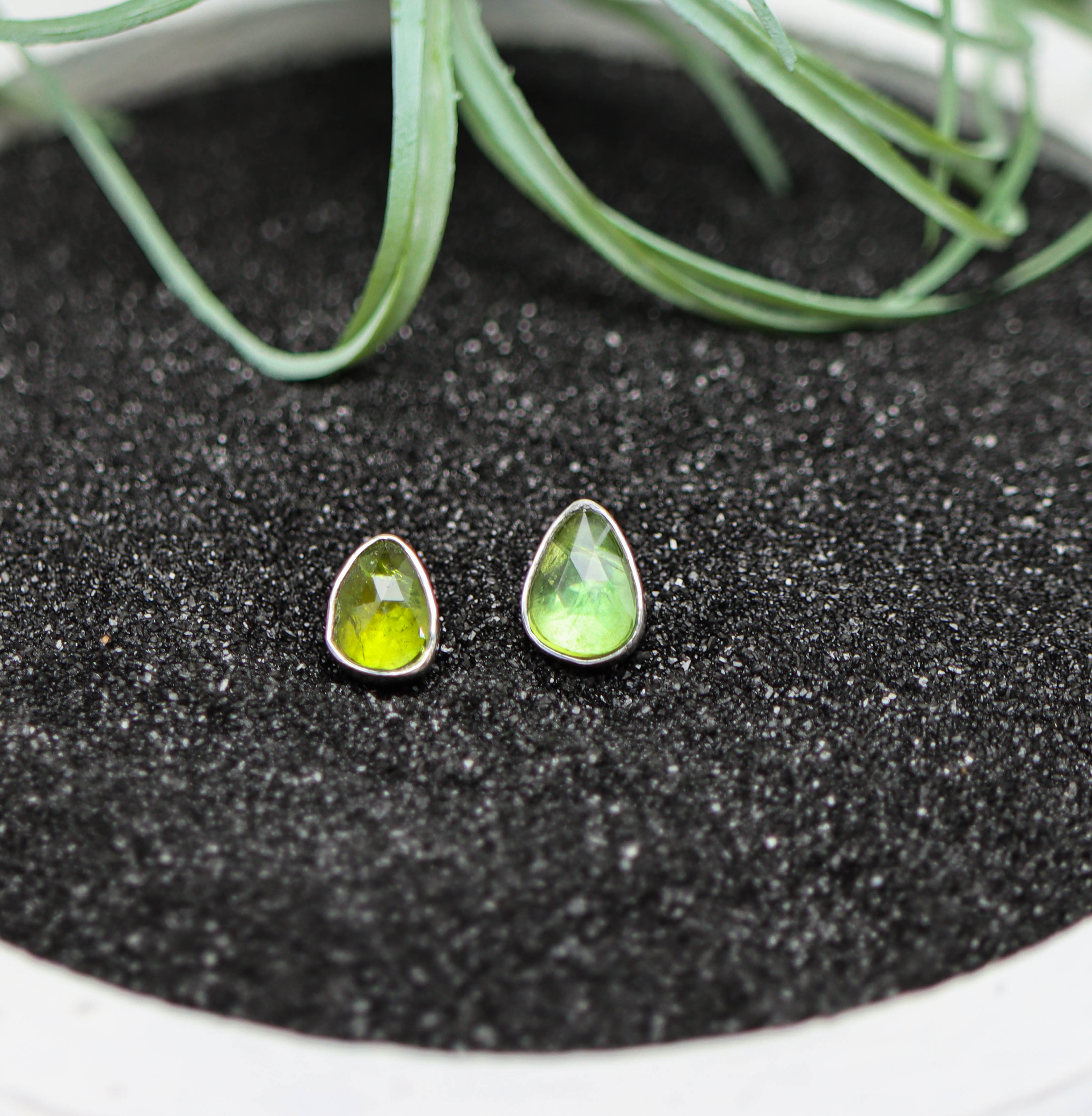 Green Tourmaline Stud Earrings Sterling Silver