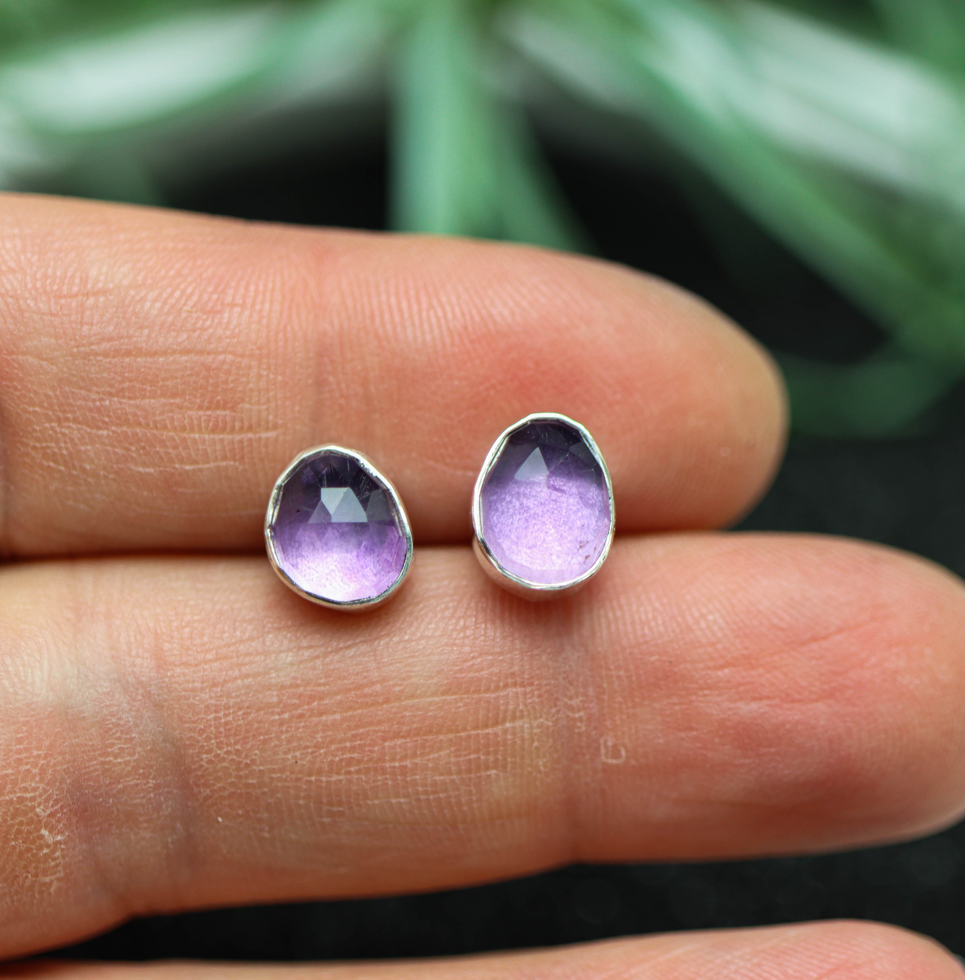 Amethyst Stud Earrings Sterling Silver