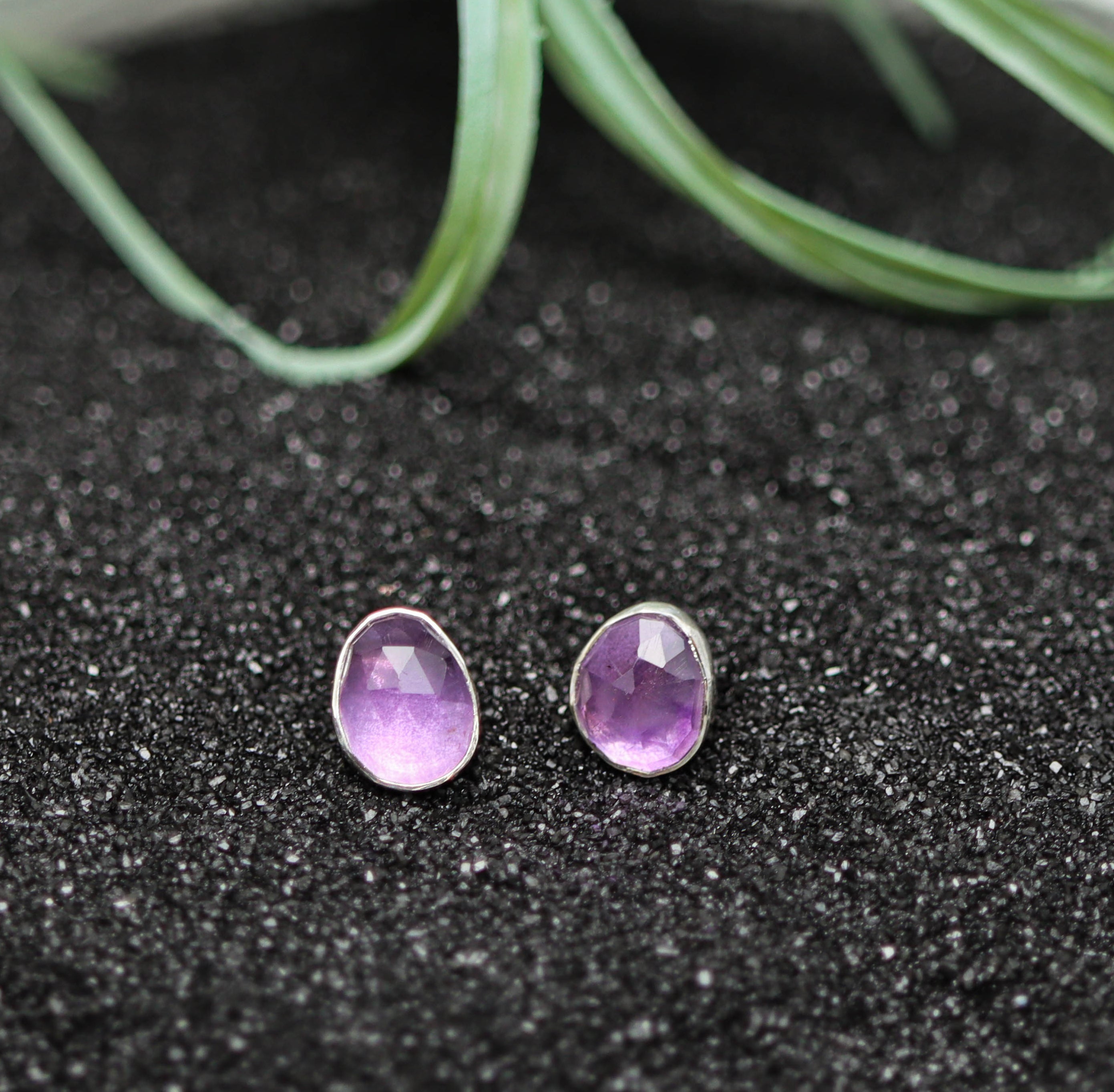 Amethyst Stud Earrings Sterling Silver