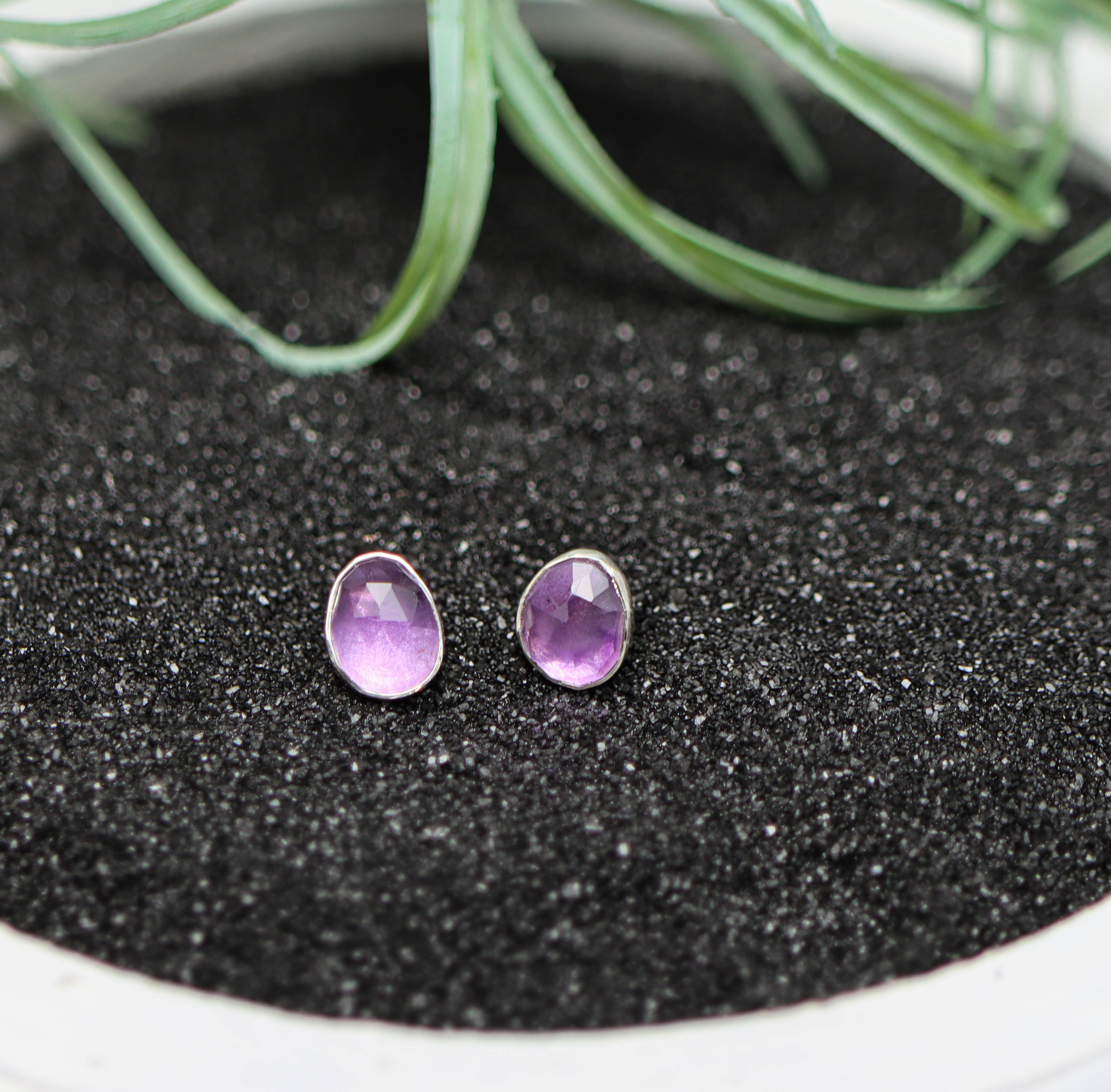 Amethyst Stud Earrings Sterling Silver