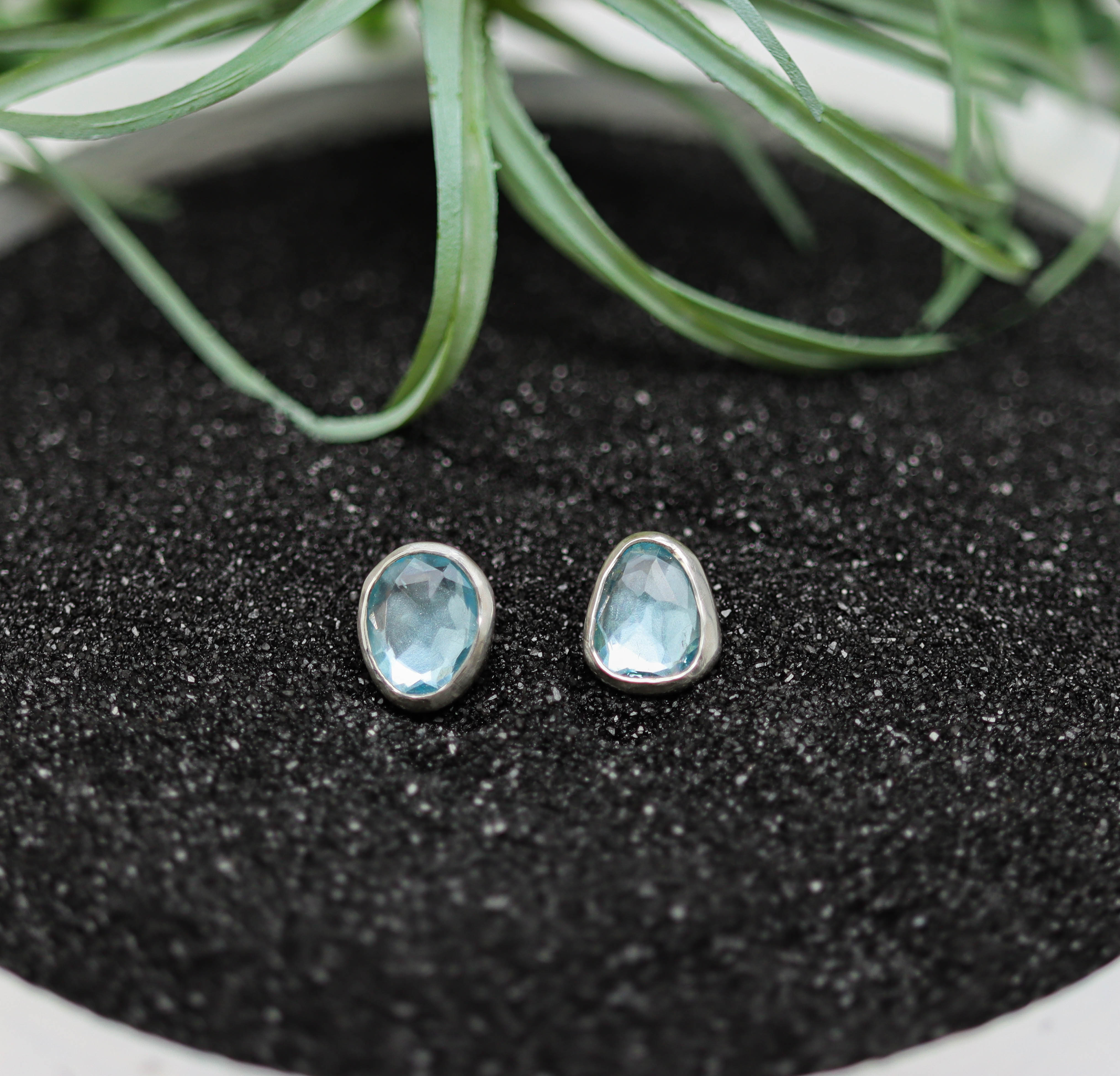 Sparkly Blue Topaz Stud Earrings Sterling Silver