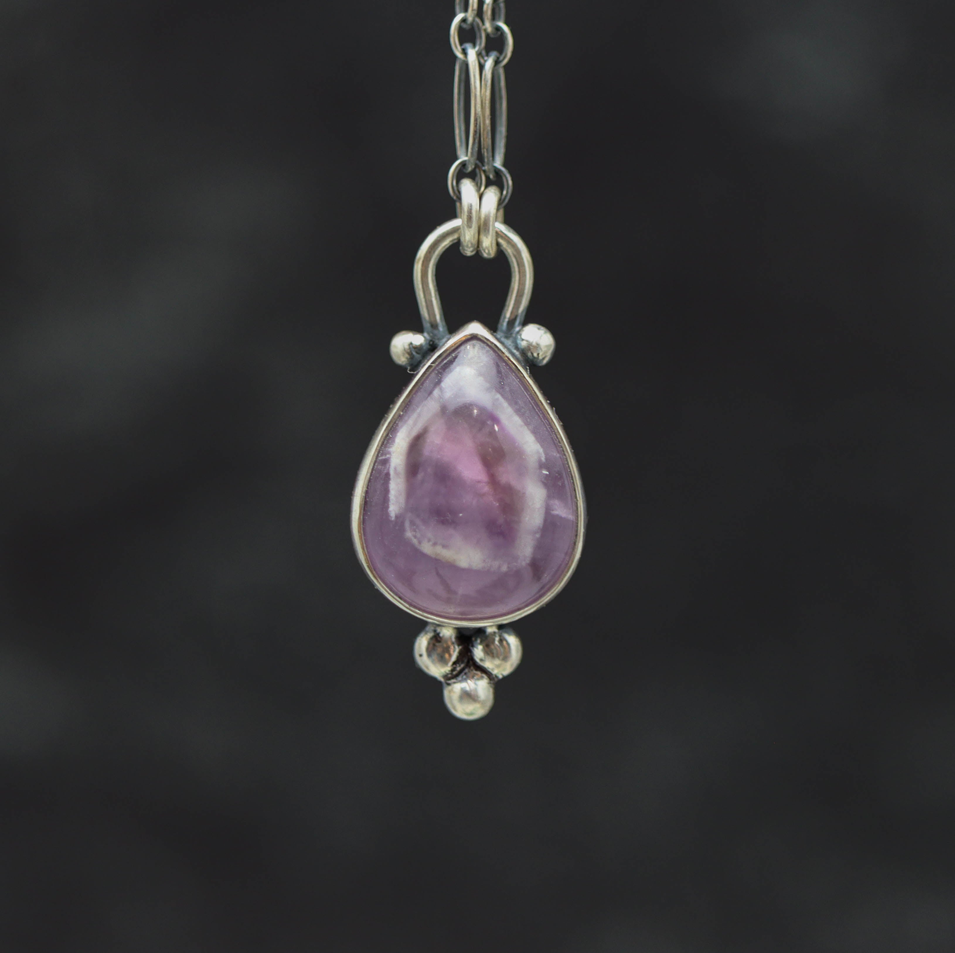 Phantom Amethyst Teardrop Pendant Necklace in Sterling Silver