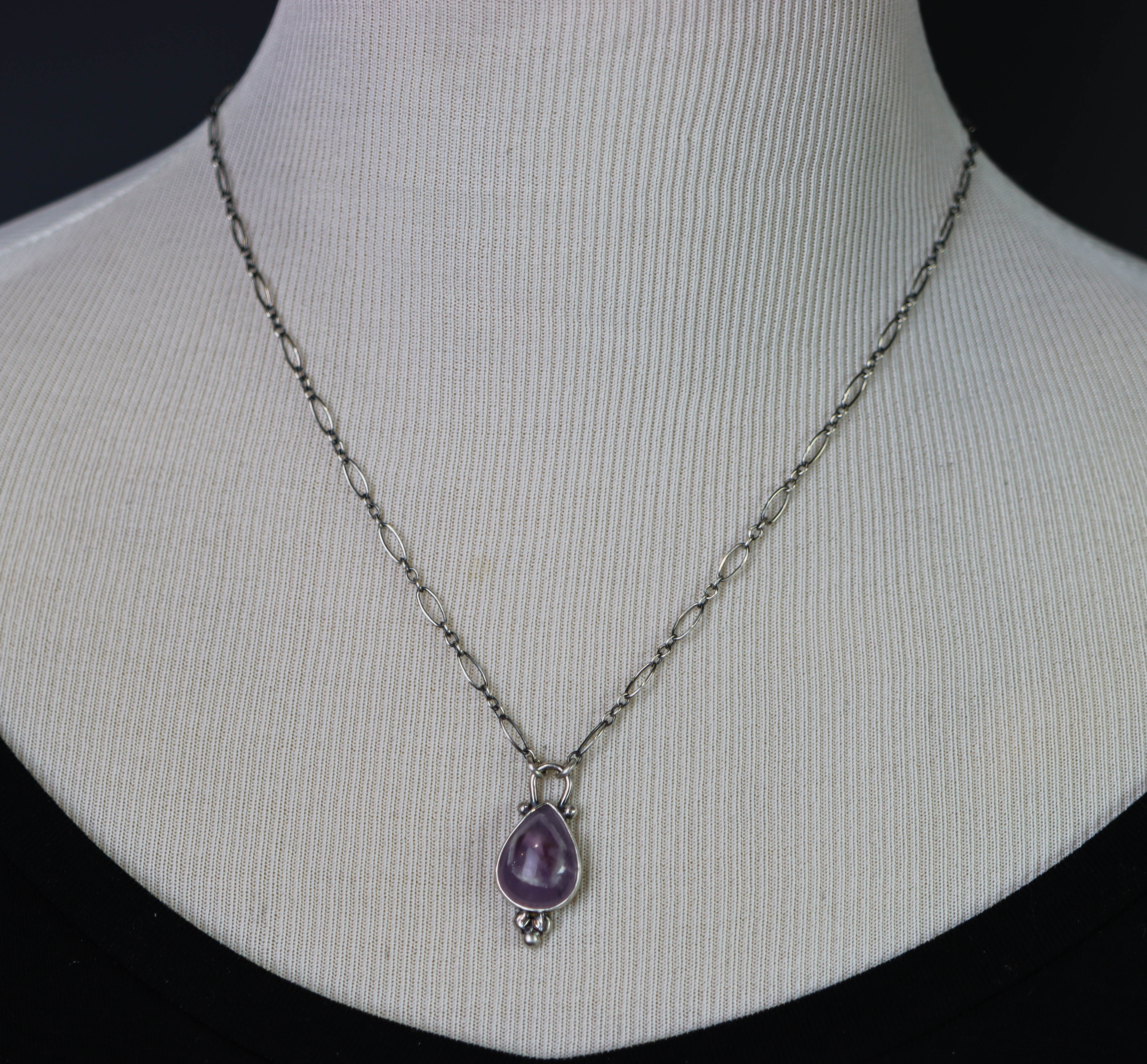 Phantom Amethyst Teardrop Pendant Necklace in Sterling Silver