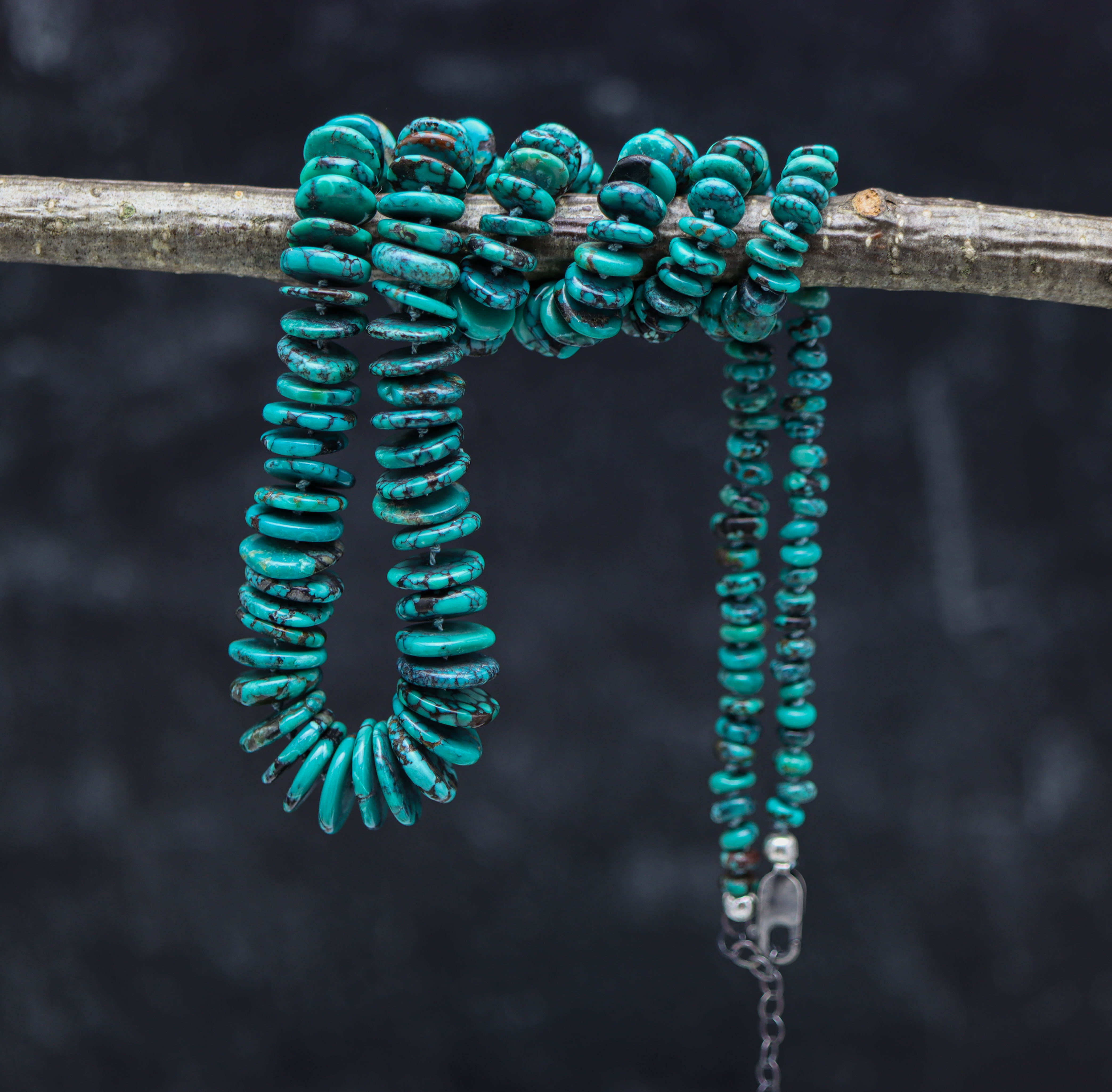 Turquoise Hand Knotted Bead Necklace Sterling Silver