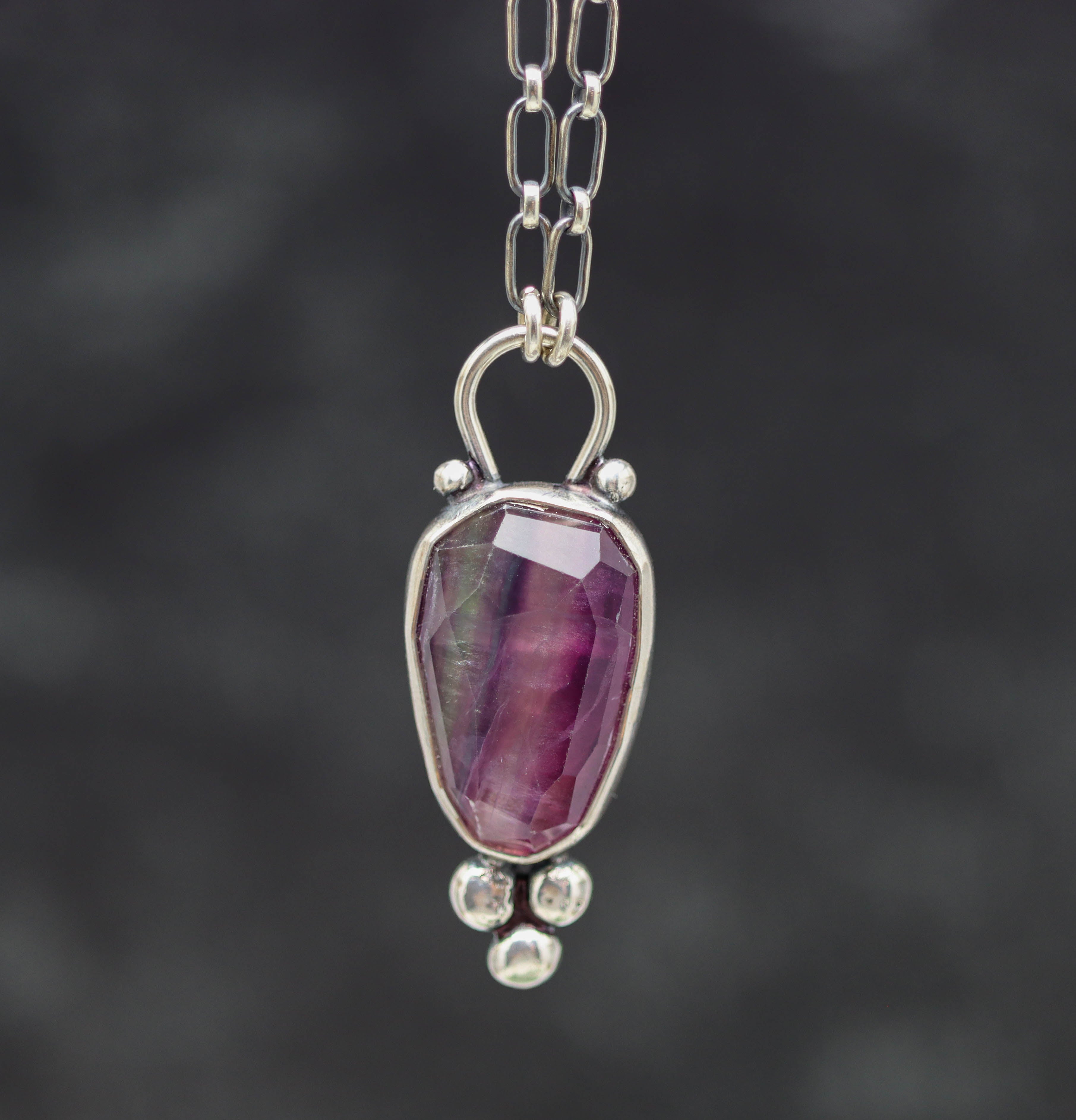 Rainbow Fluorite Pendant Necklace Sterling Silver