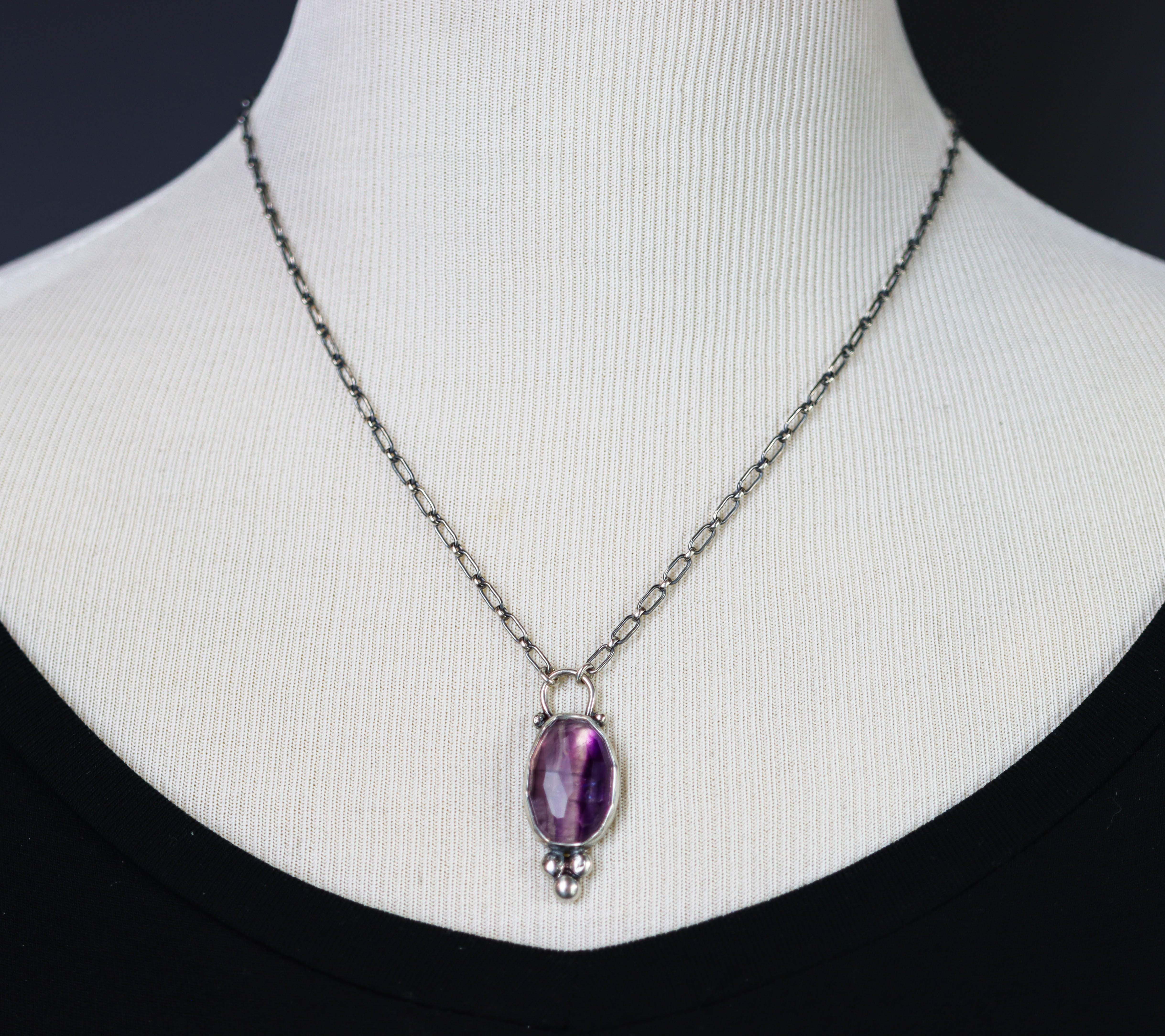 Rainbow Fluorite Pendant Necklace Sterling Silver