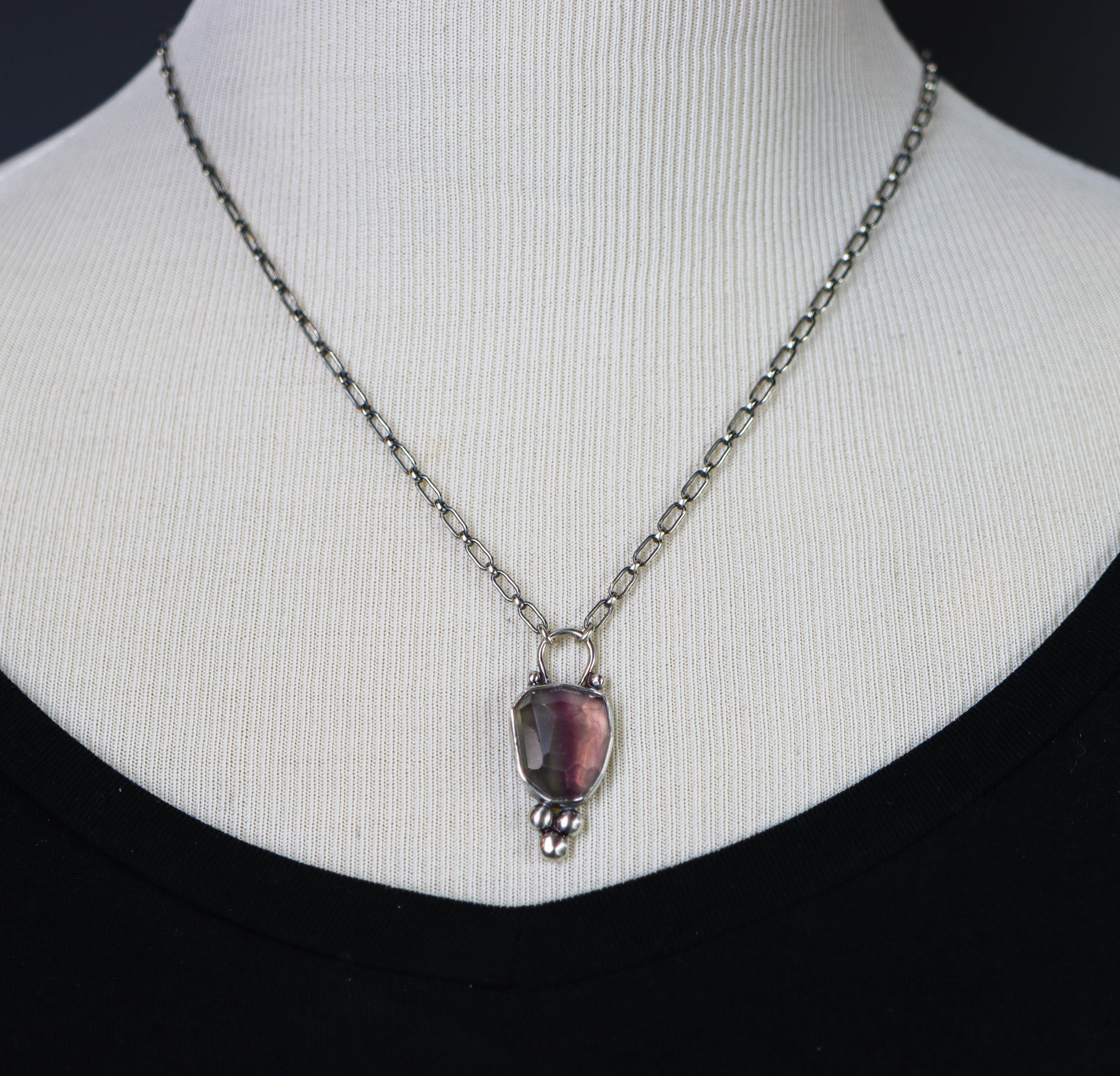 Rainbow Fluorite Pendant Necklace Sterling Silver