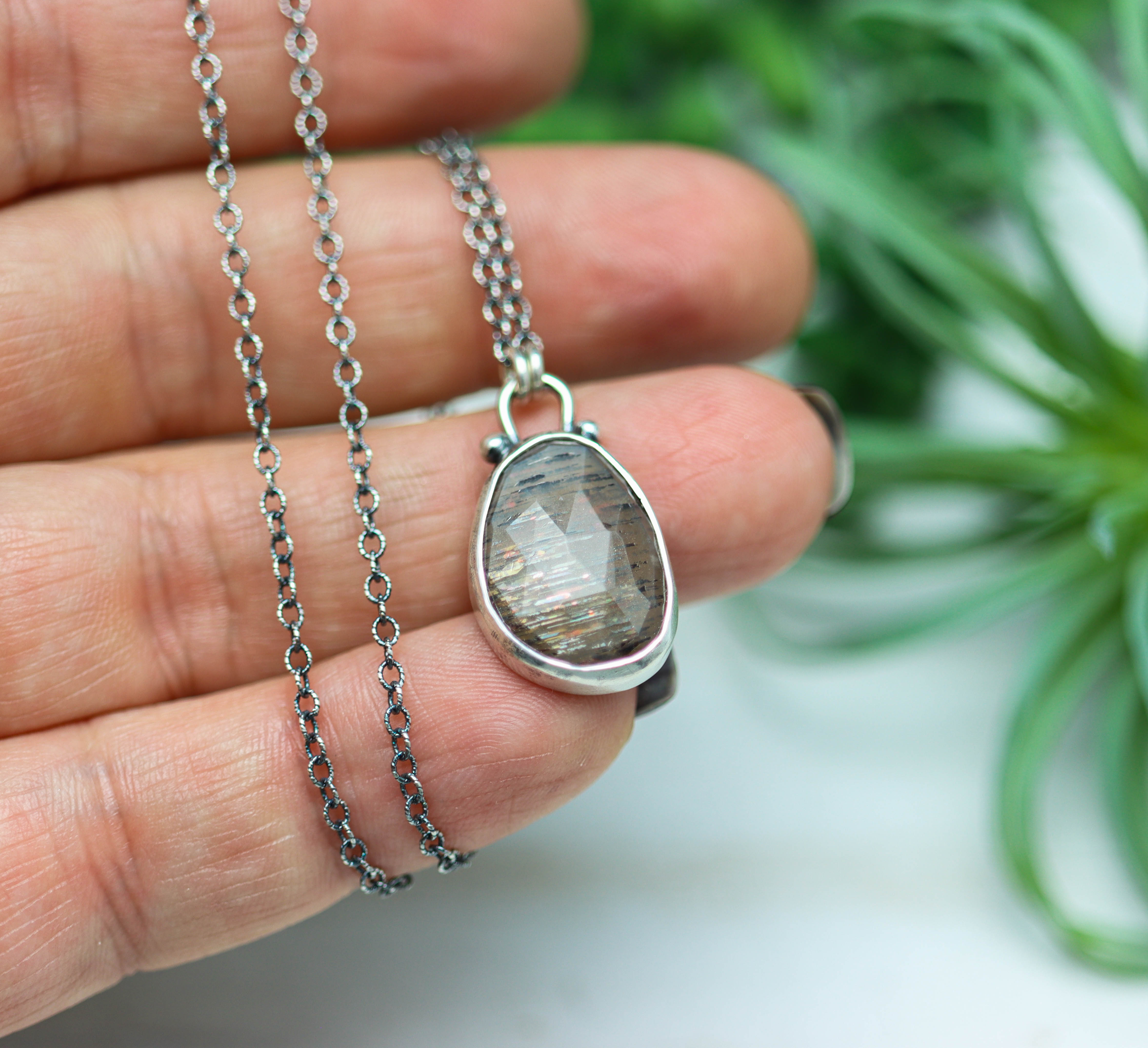 African Fire Sunstone Petite Pendant Necklace in Sterling Silver