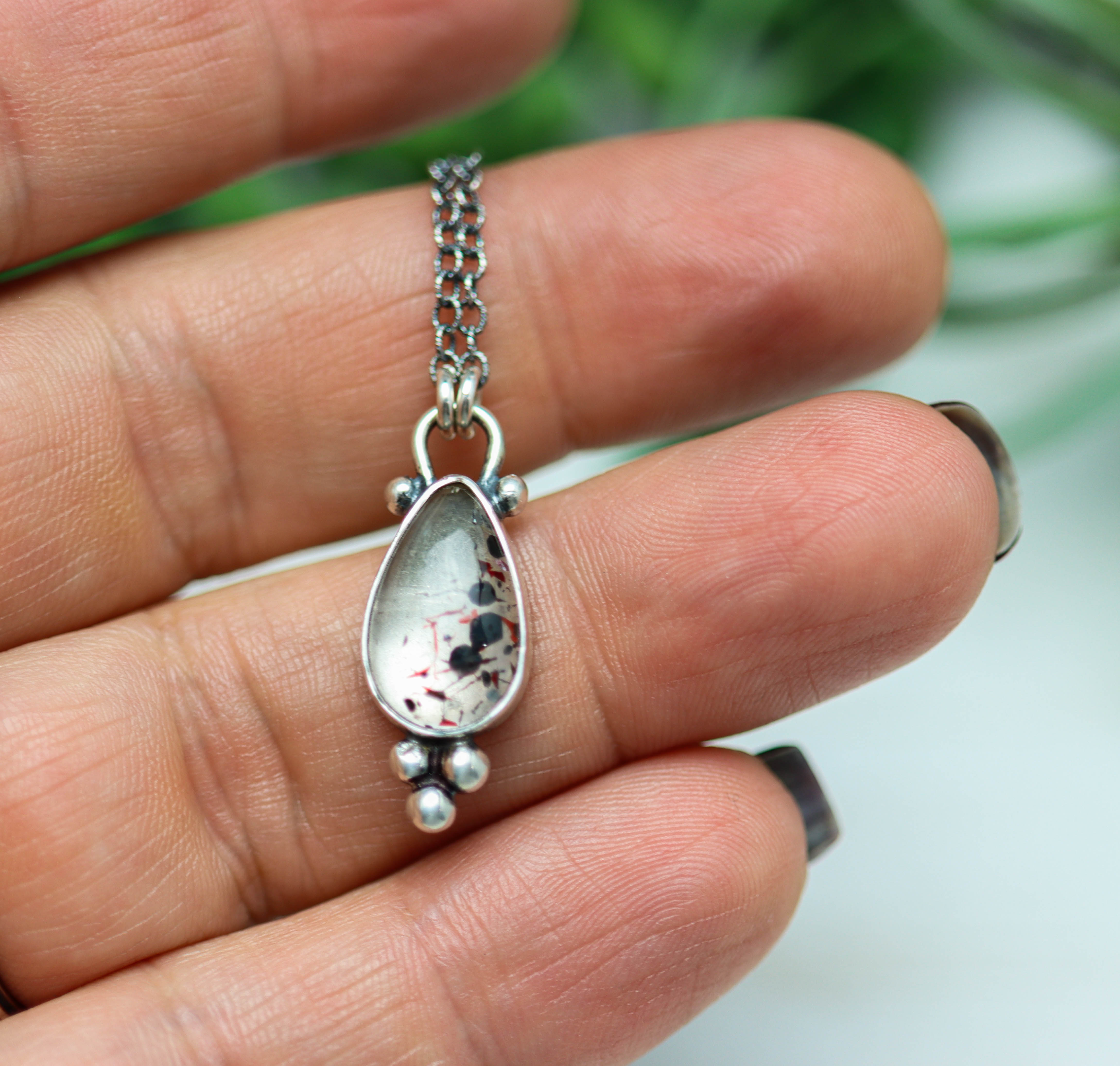 Hematite in Quartz Petite Pendant Necklace in Sterling Silver