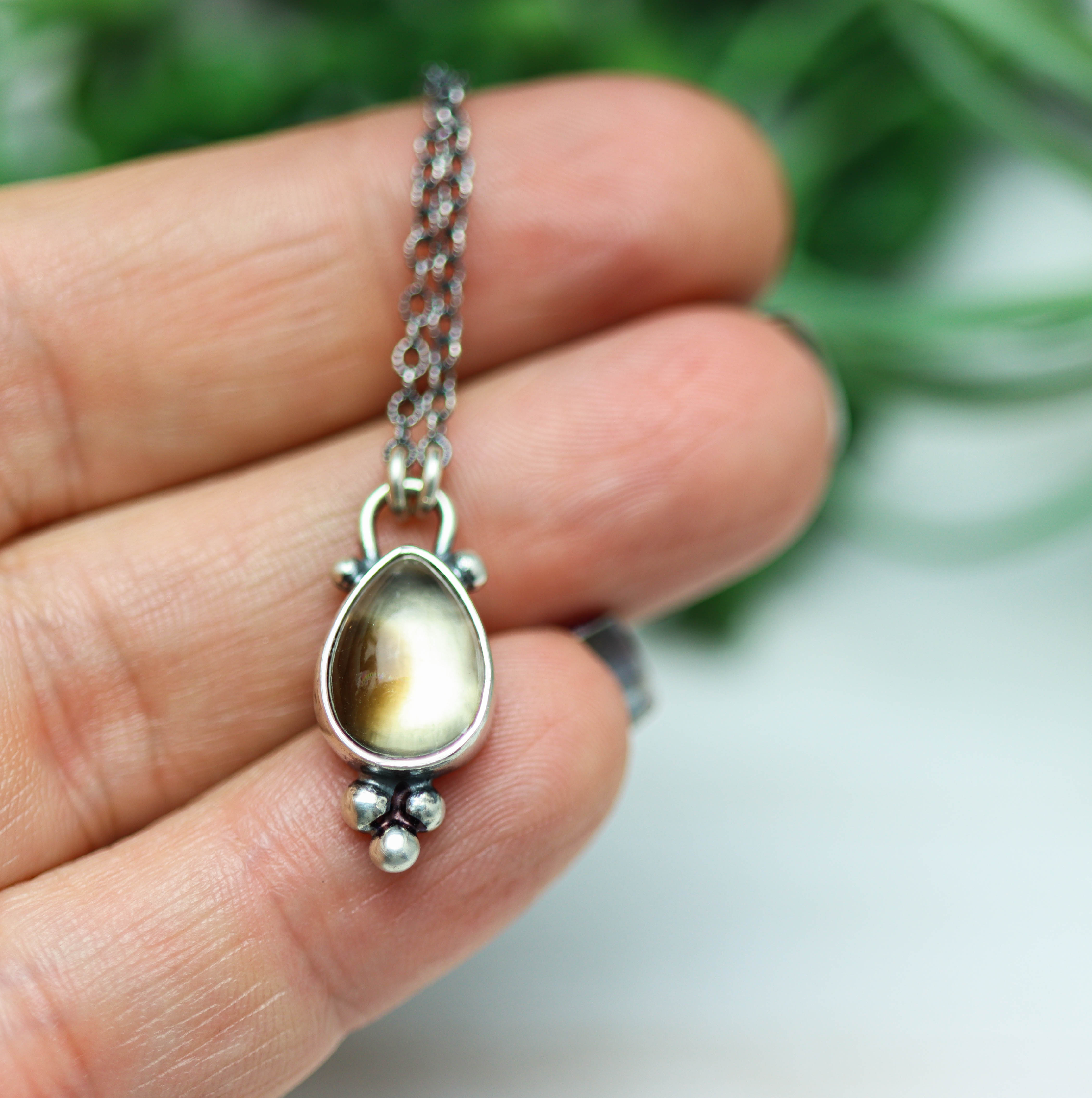 Smoky Phantom Quartz Petite Pendant Necklace in Sterling Silver