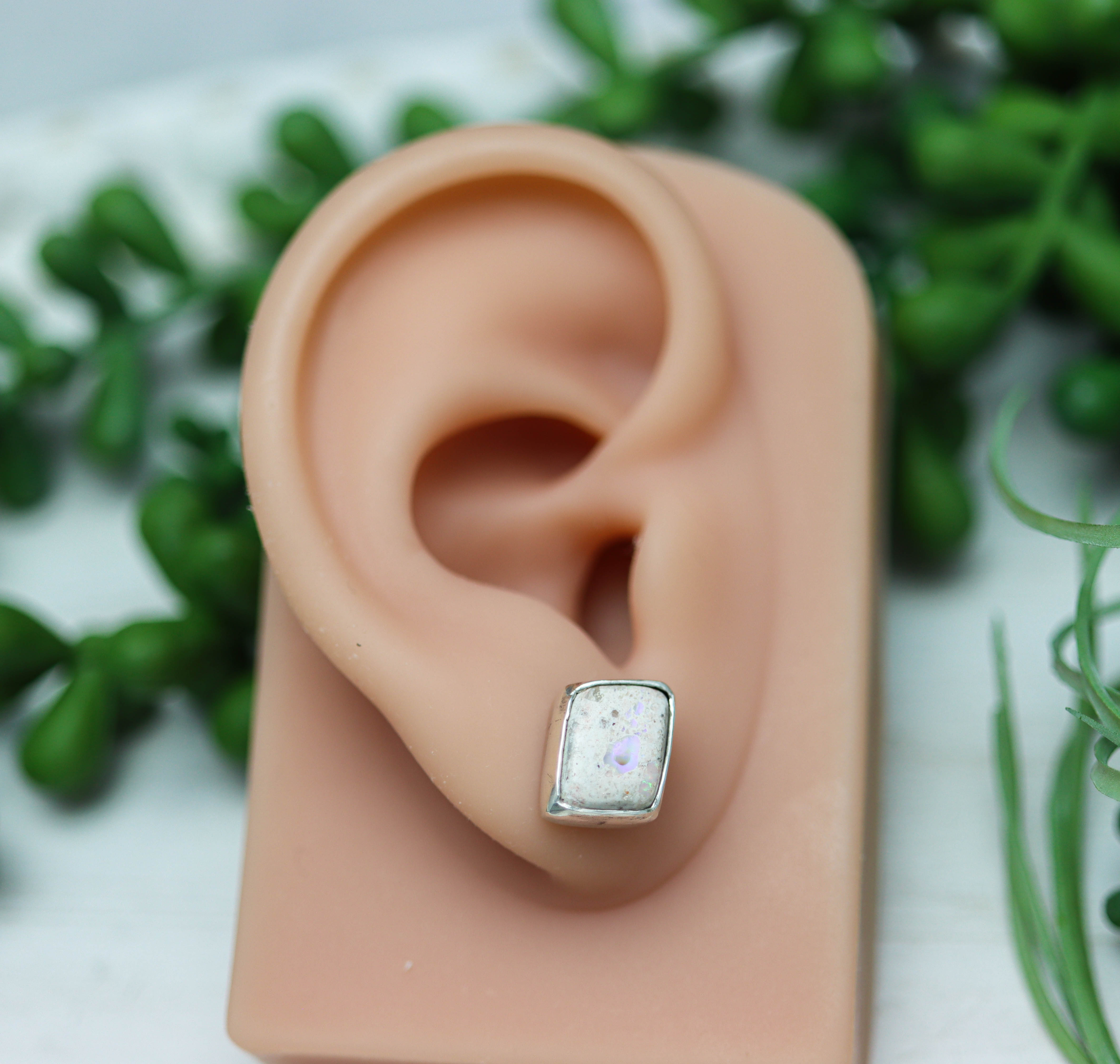 Mexican Fire Opal Stud Earrings Sterling Silver
