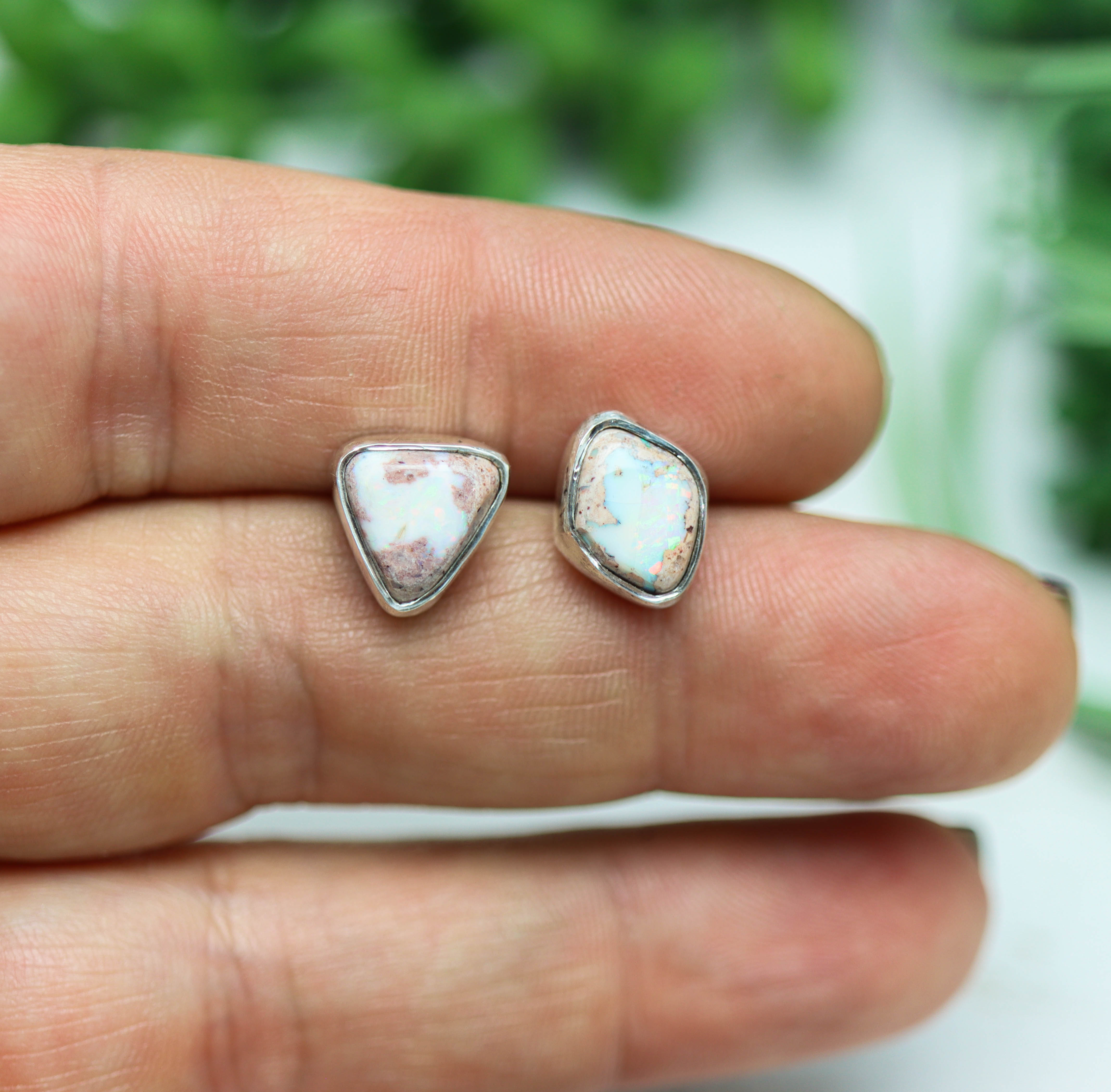 Mexican Fire Opal Stud Earrings Sterling Silver