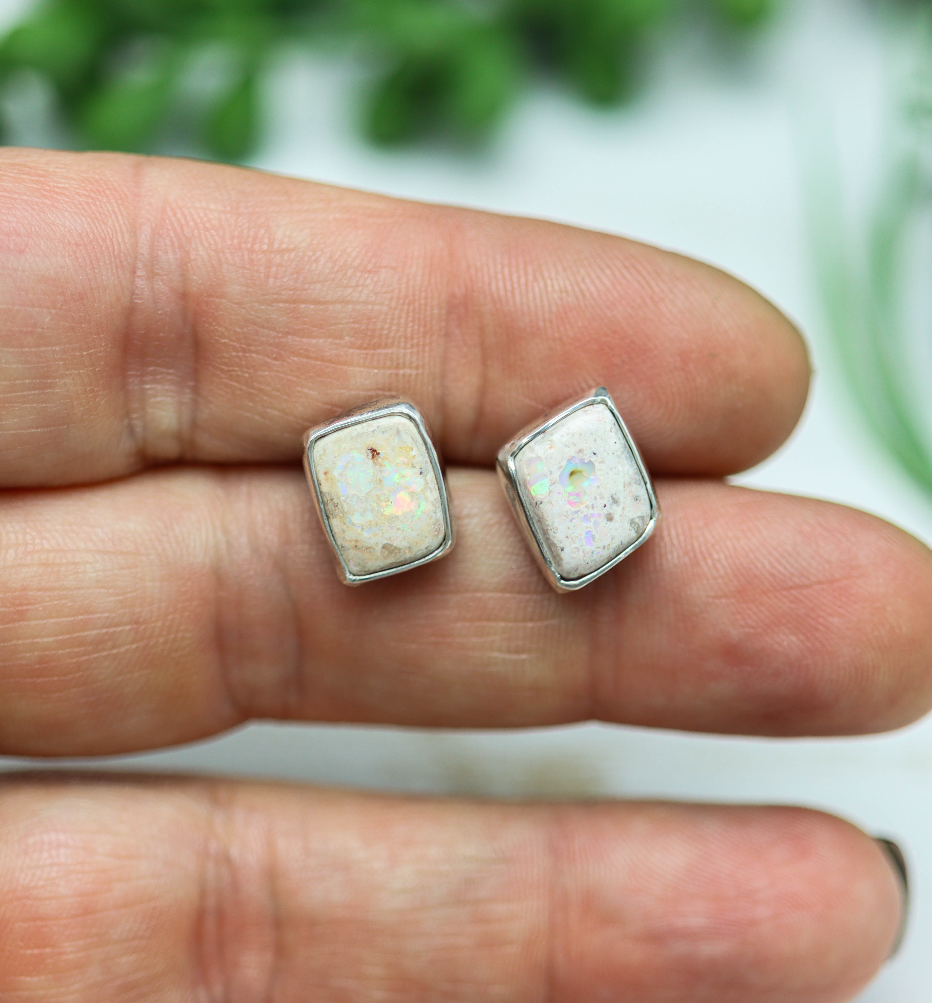 Mexican Fire Opal Stud Earrings Sterling Silver