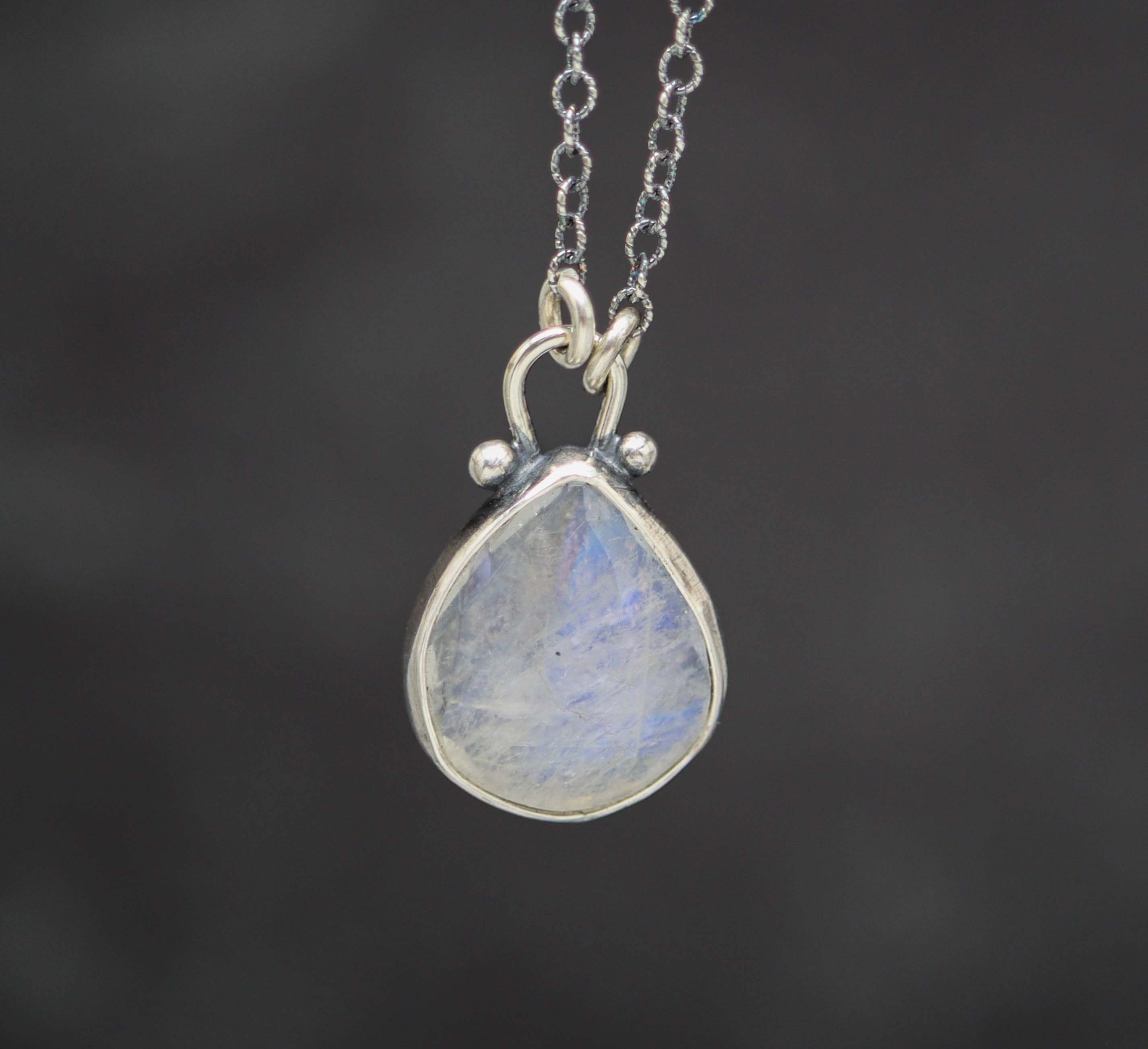 Rainbow Moonstone Petite Pendant Necklace in Sterling Silver