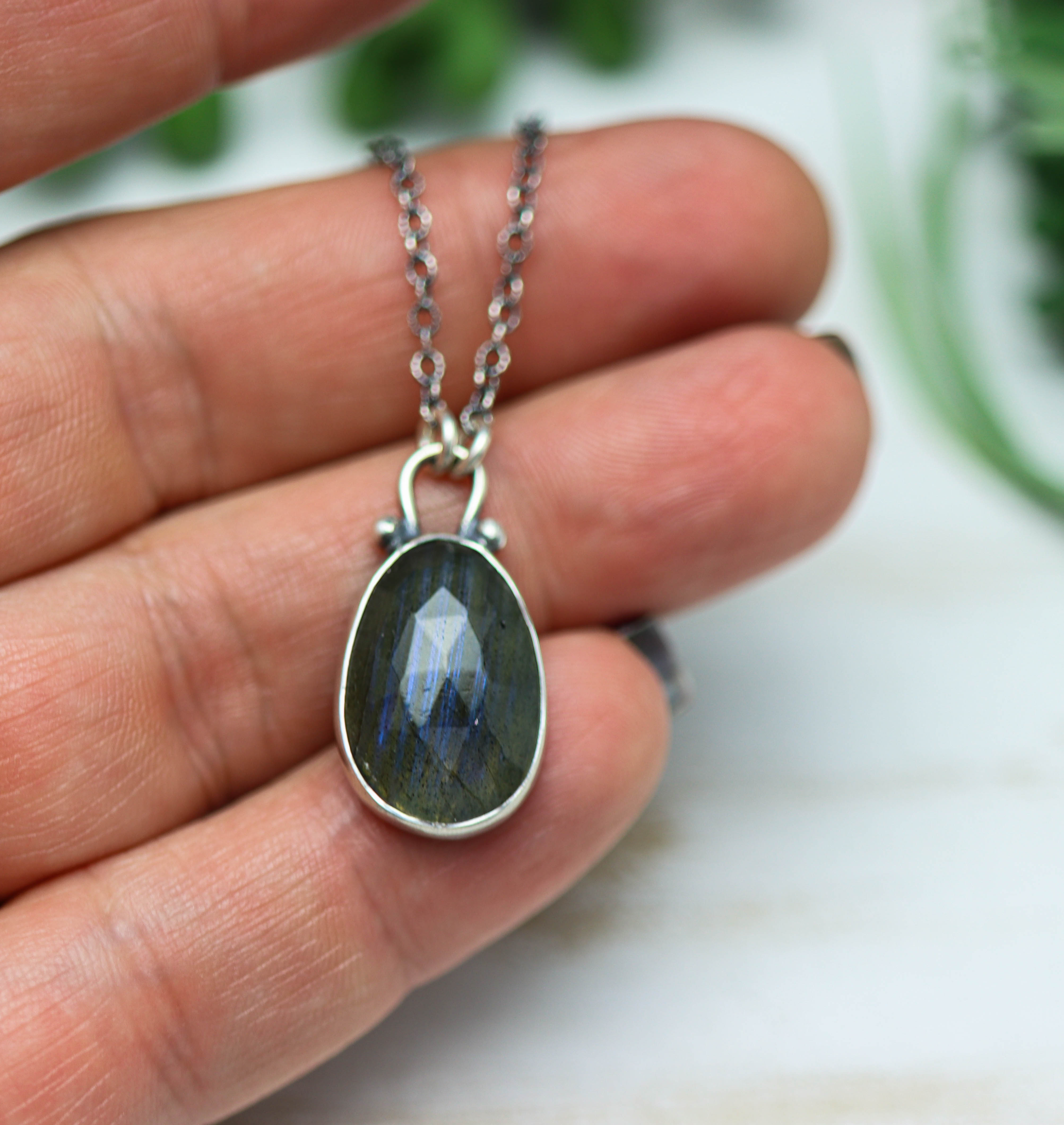 Labradorite Petite Pendant Necklace Sterling Silver
