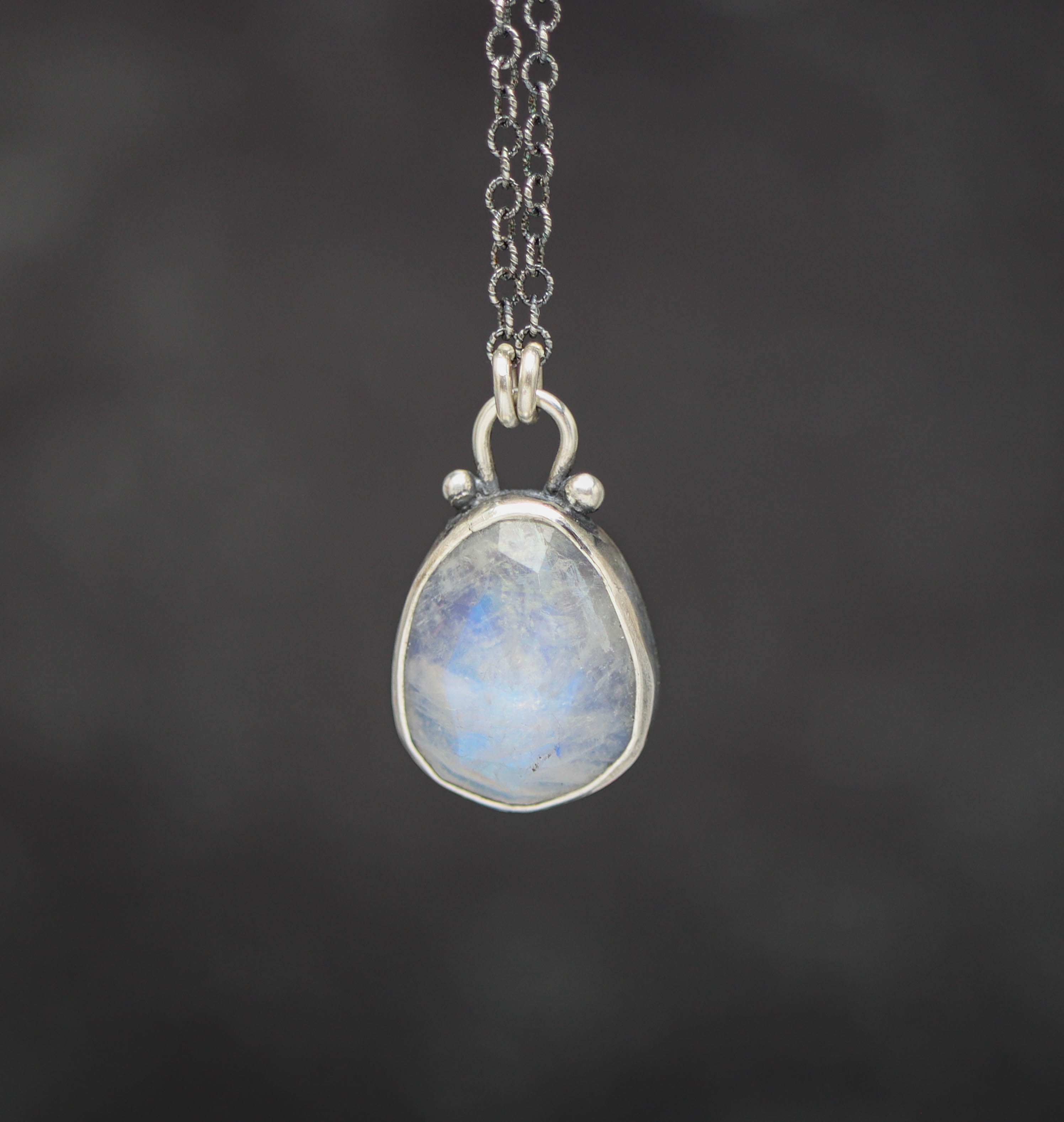Rainbow Moonstone Petite Pendant Necklace in Sterling Silver