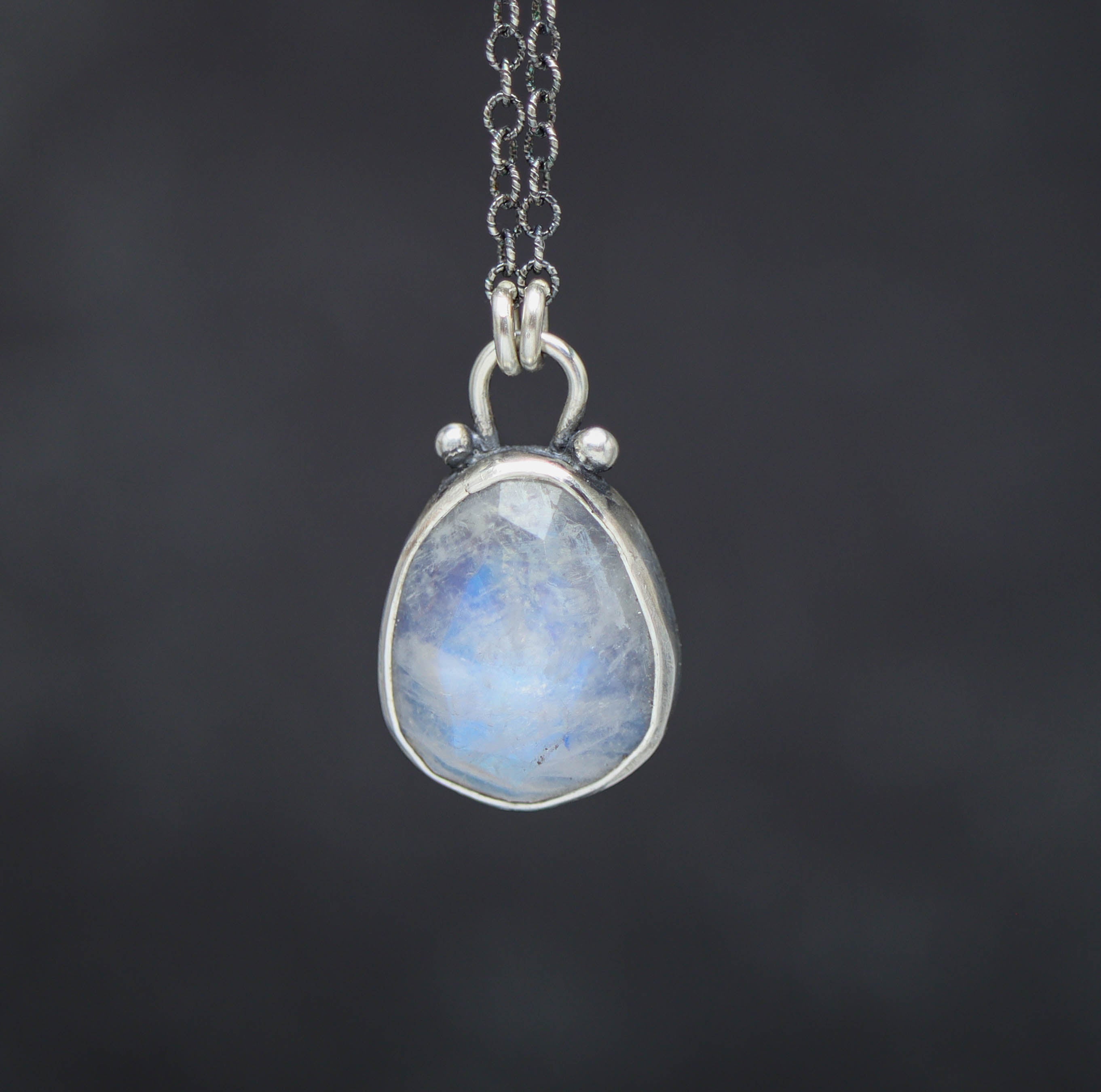 Rainbow Moonstone Petite Pendant Necklace in Sterling Silver