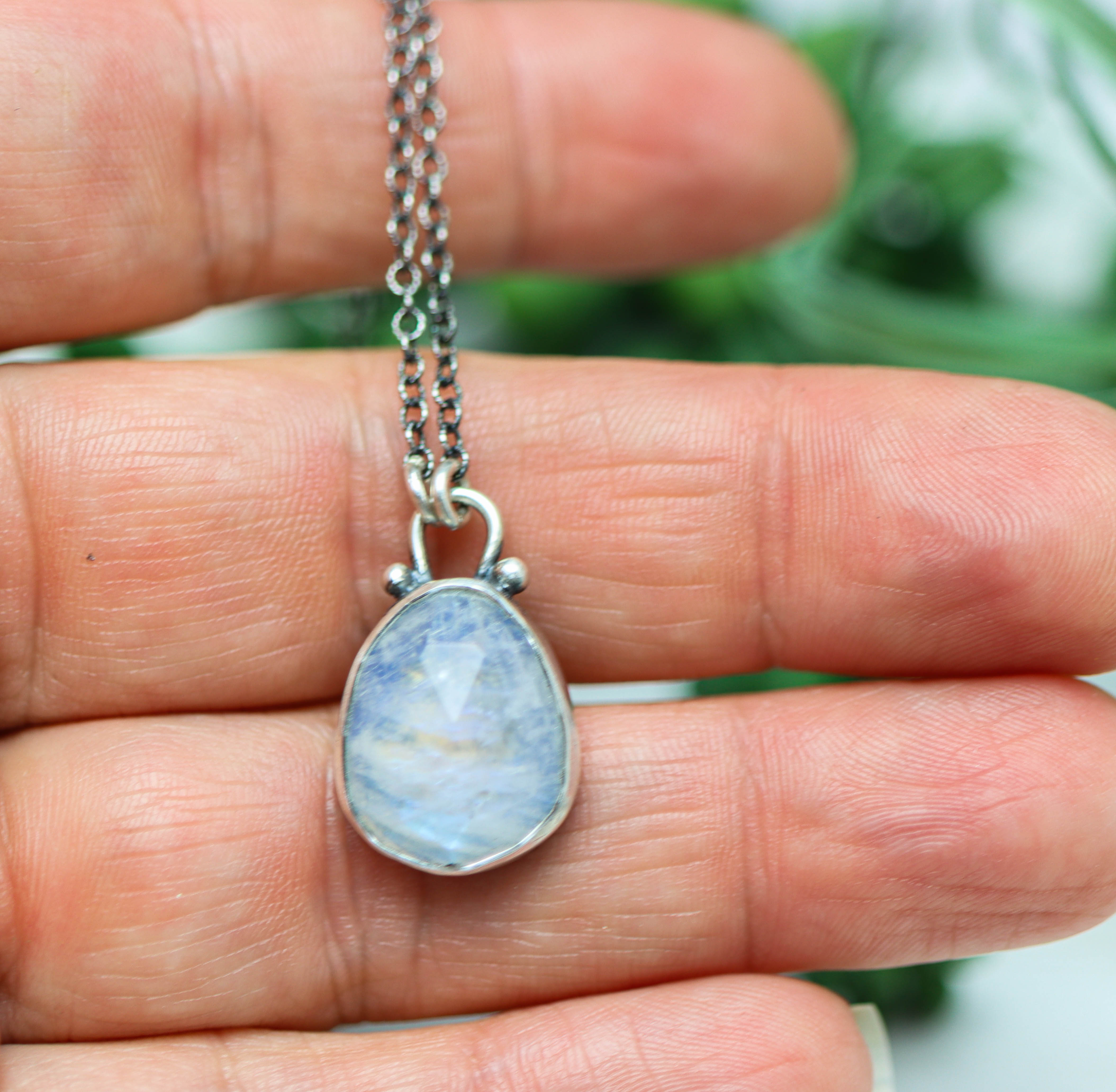 Rainbow Moonstone Petite Pendant Necklace in Sterling Silver