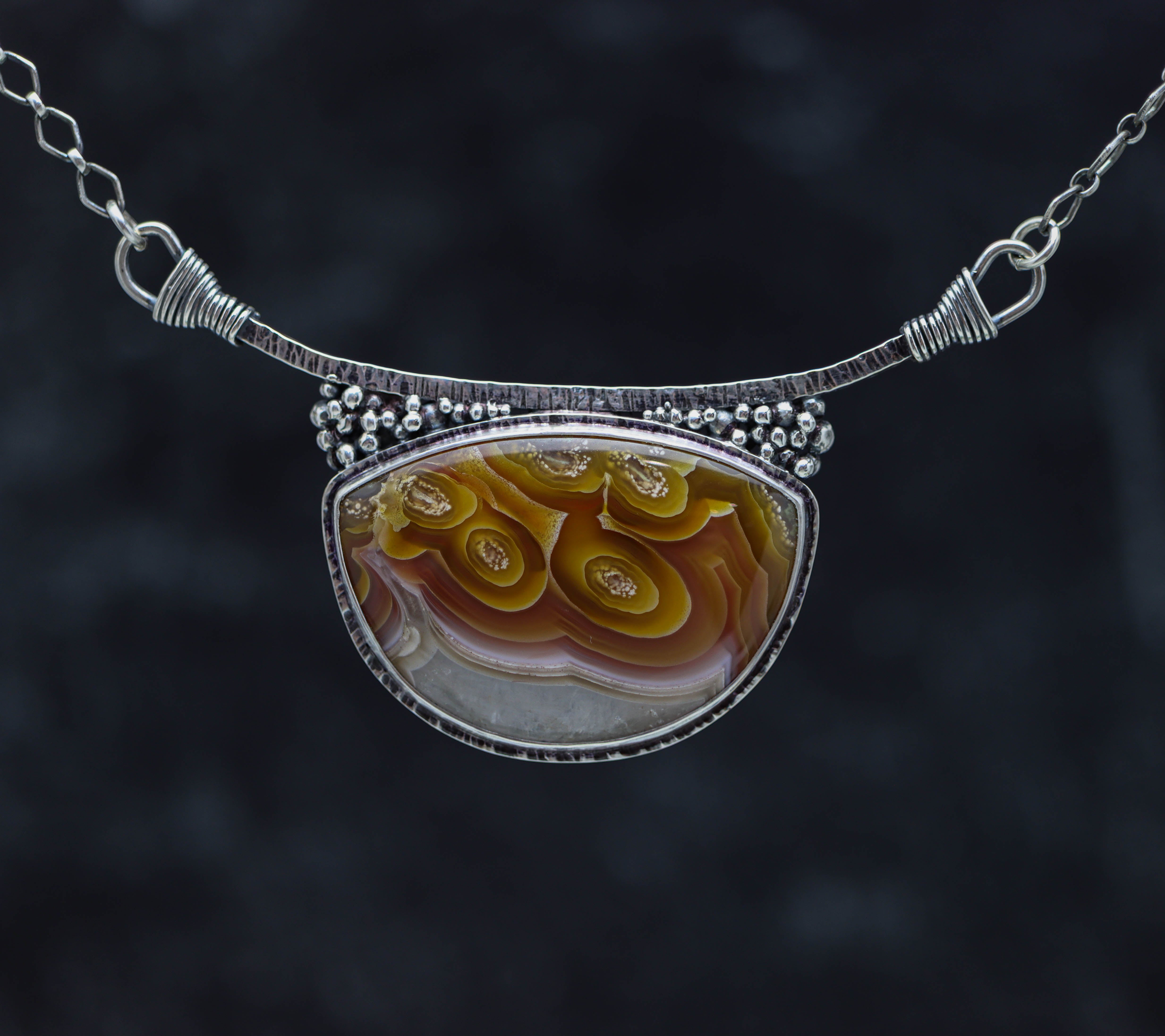 Laguna Agate Pendant Sterling Silver One Of a Kind Gemstone Necklace