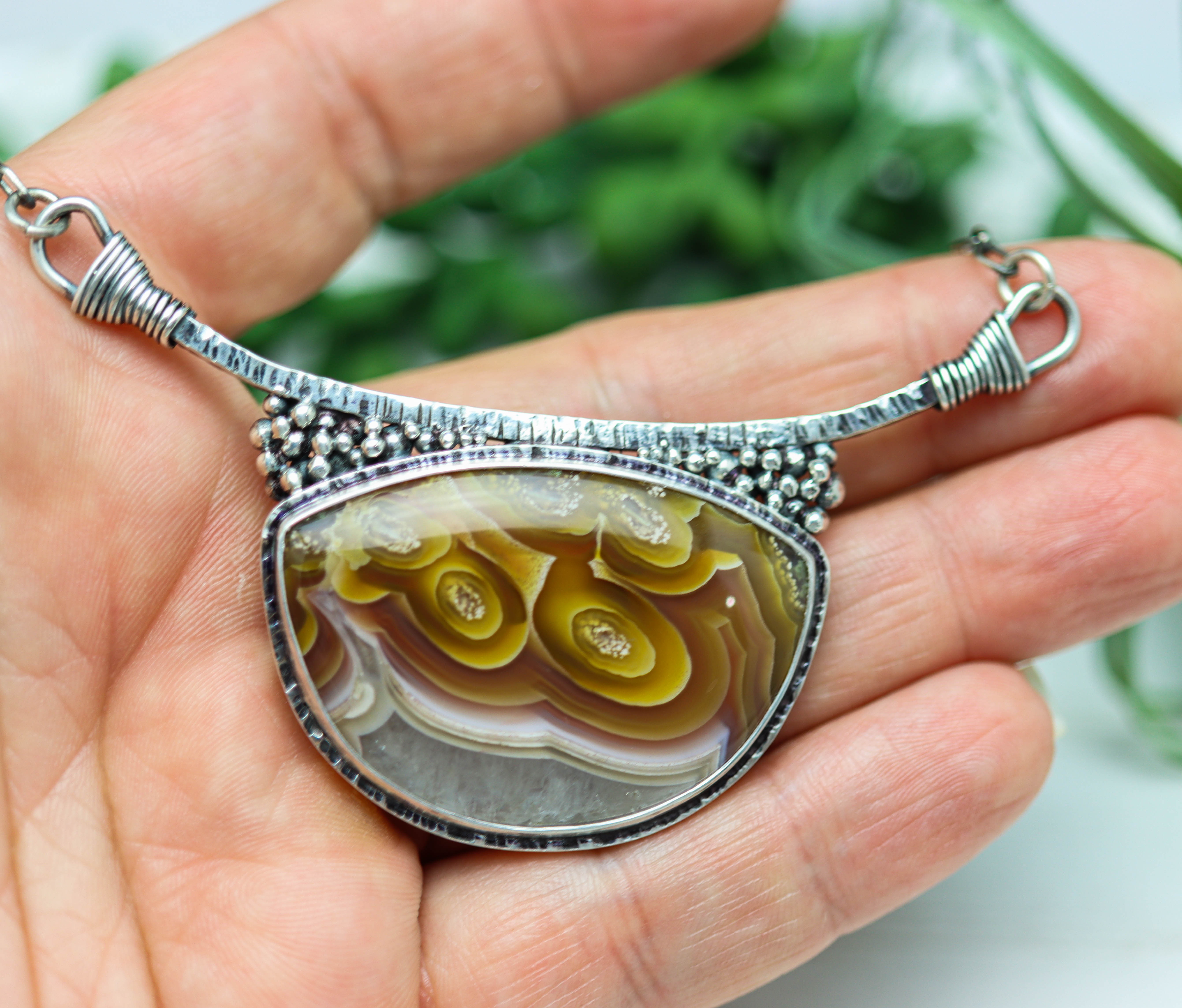 Laguna Agate Pendant Sterling Silver One Of a Kind Gemstone Necklace