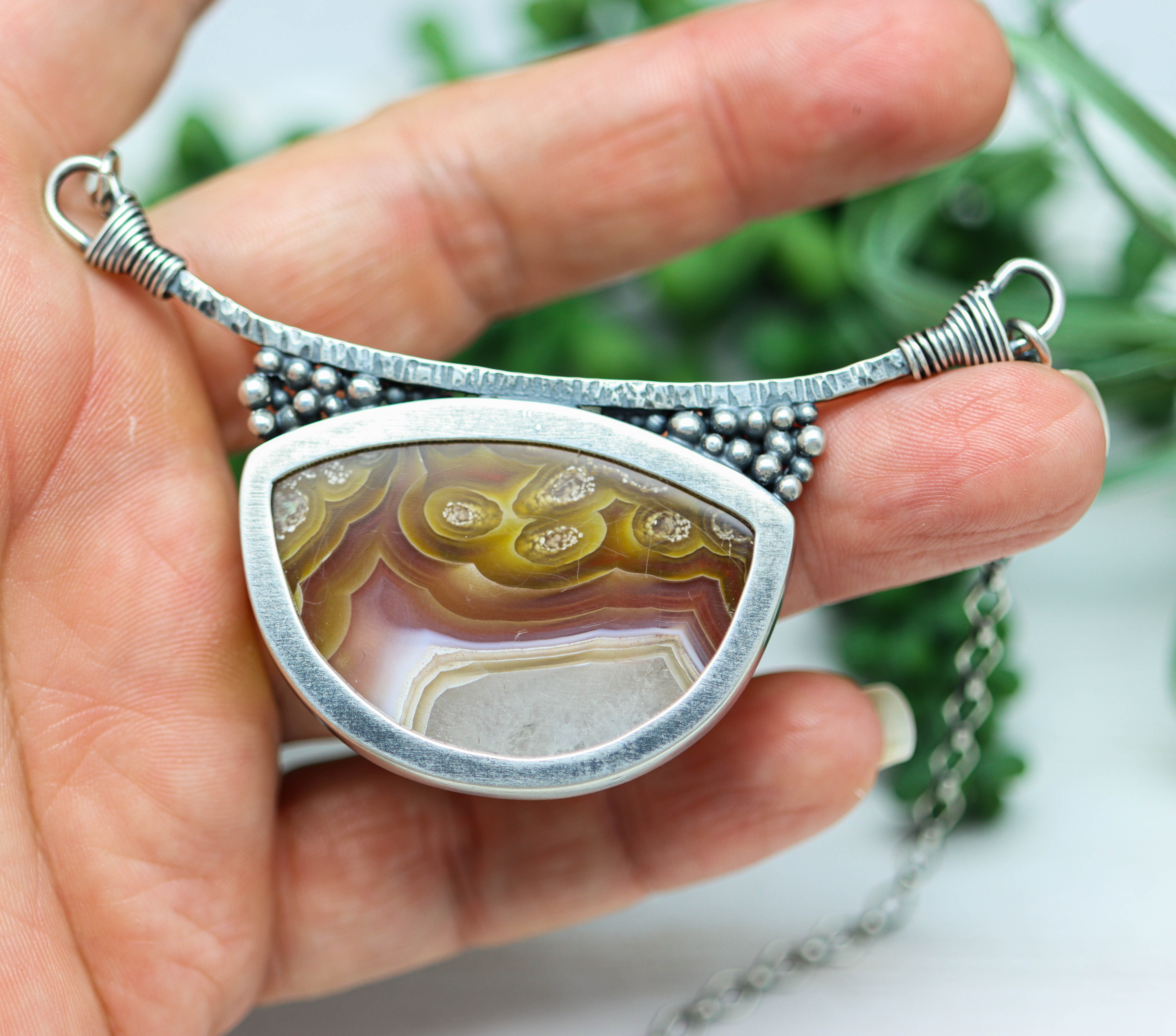 Laguna Agate Pendant Sterling Silver One Of a Kind Gemstone Necklace