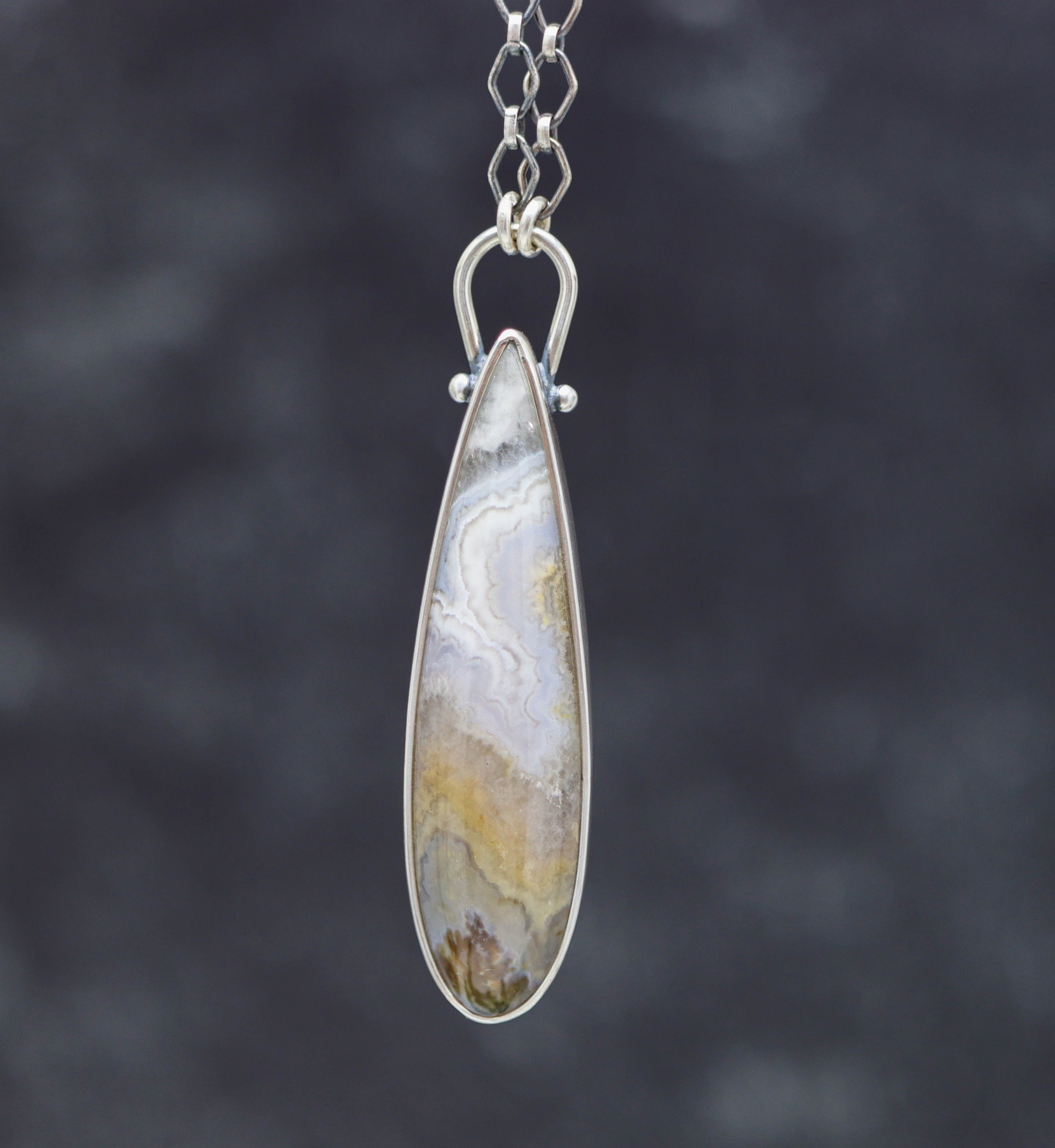 Prudent Man Agate Pendant Sterling Silver Gemstone Necklace