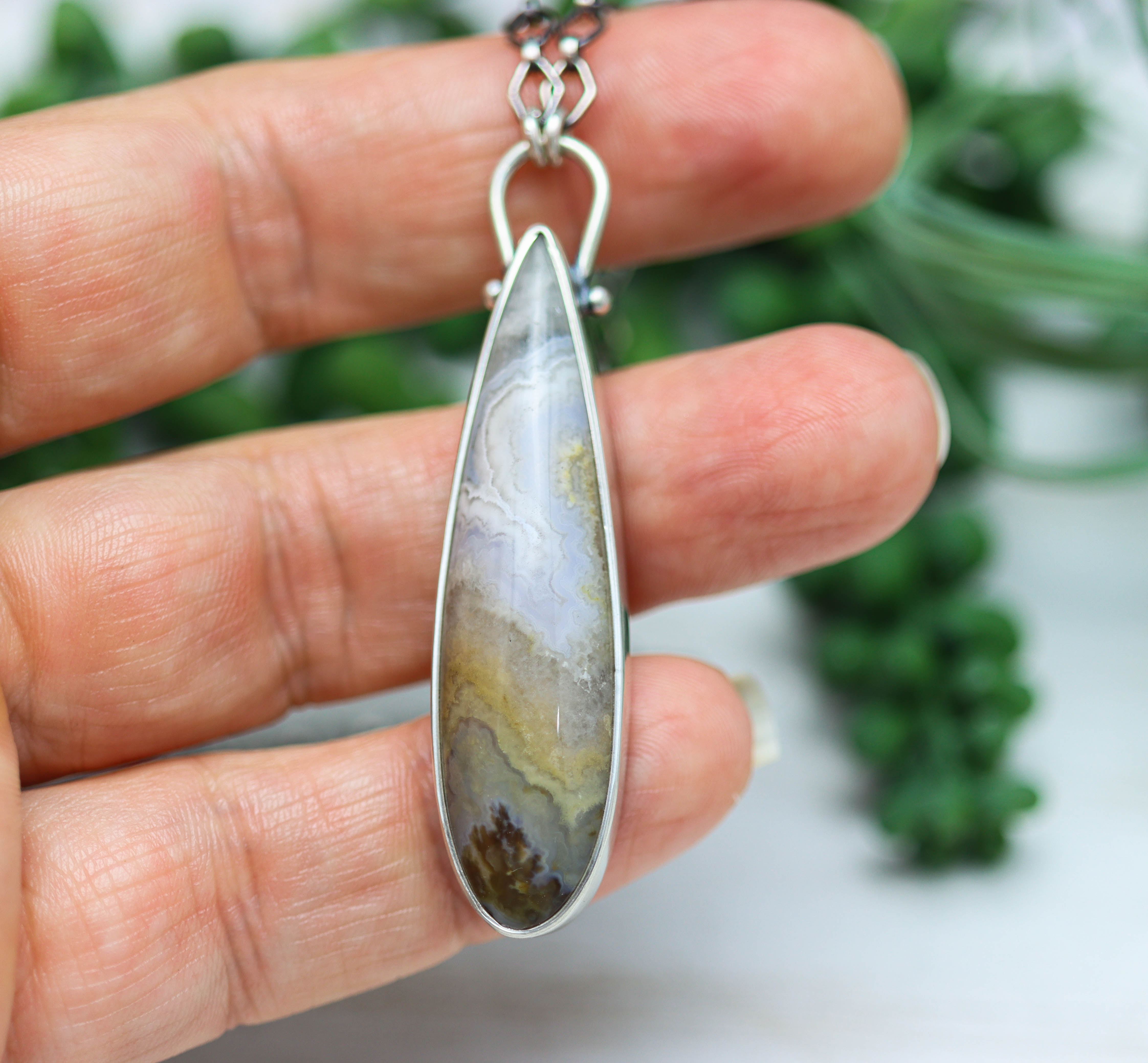 Prudent Man Agate Pendant Sterling Silver Gemstone Necklace