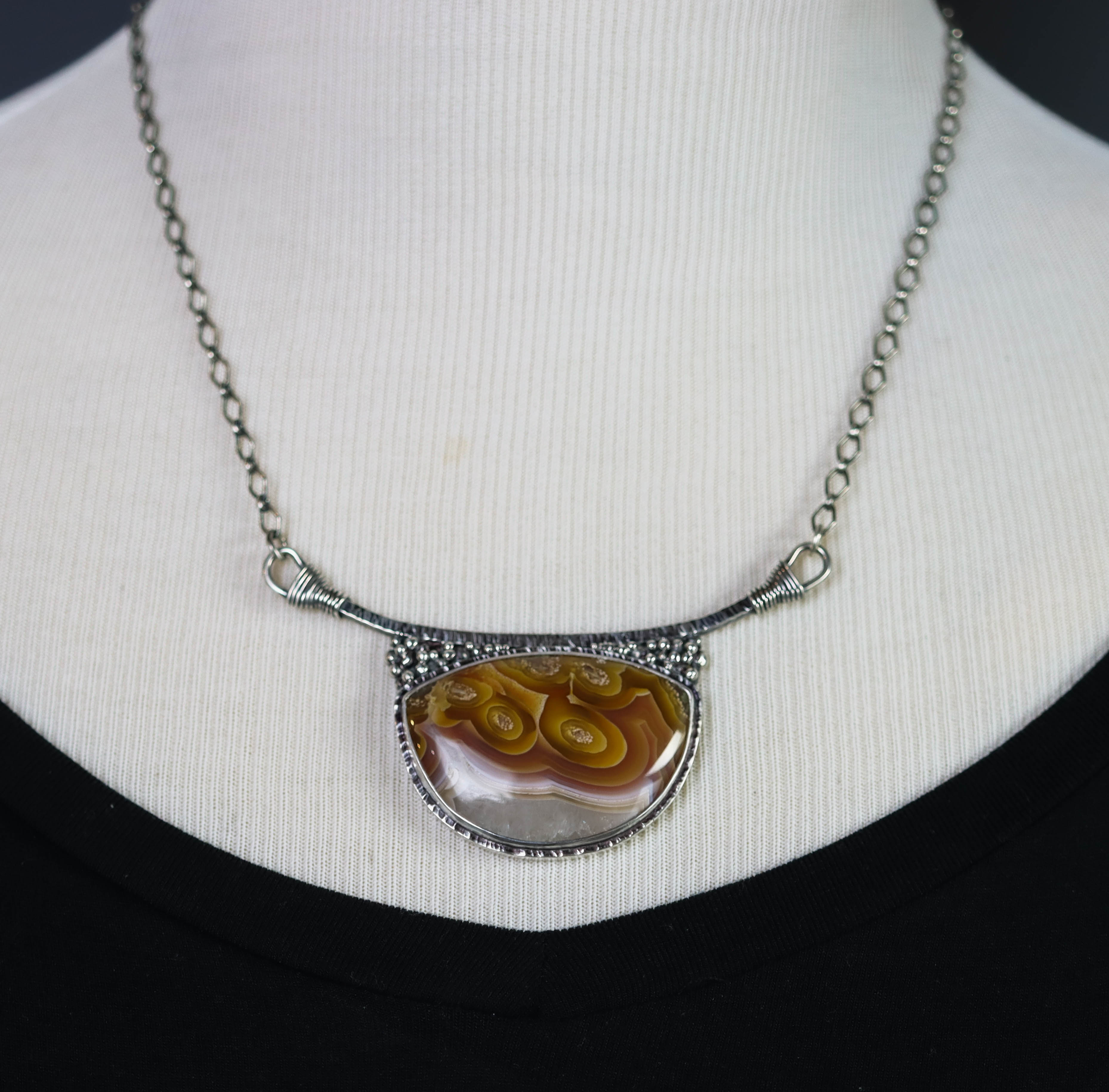 Laguna Agate Pendant Sterling Silver One Of a Kind Gemstone Necklace