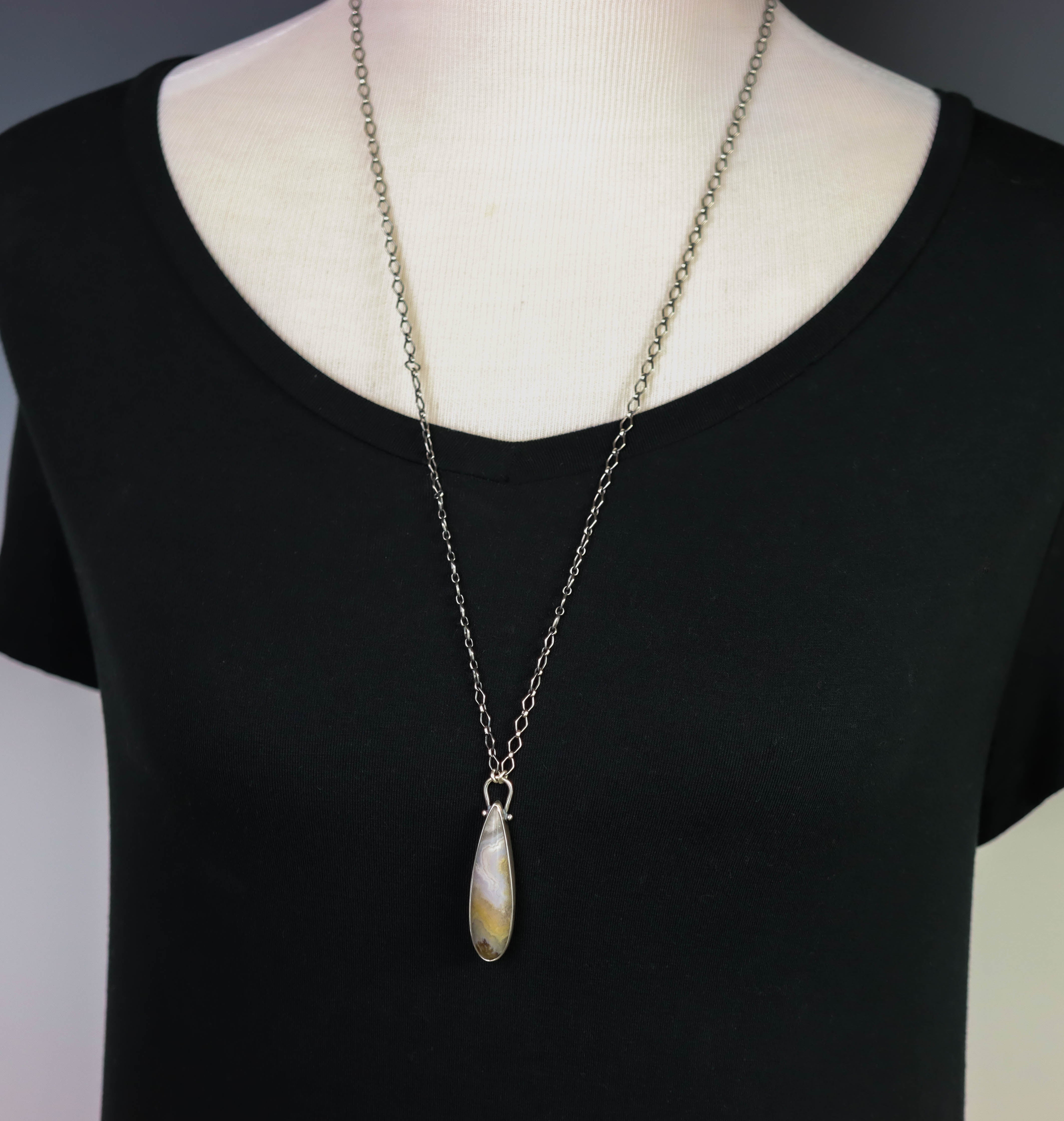 Prudent Man Agate Pendant Sterling Silver Gemstone Necklace