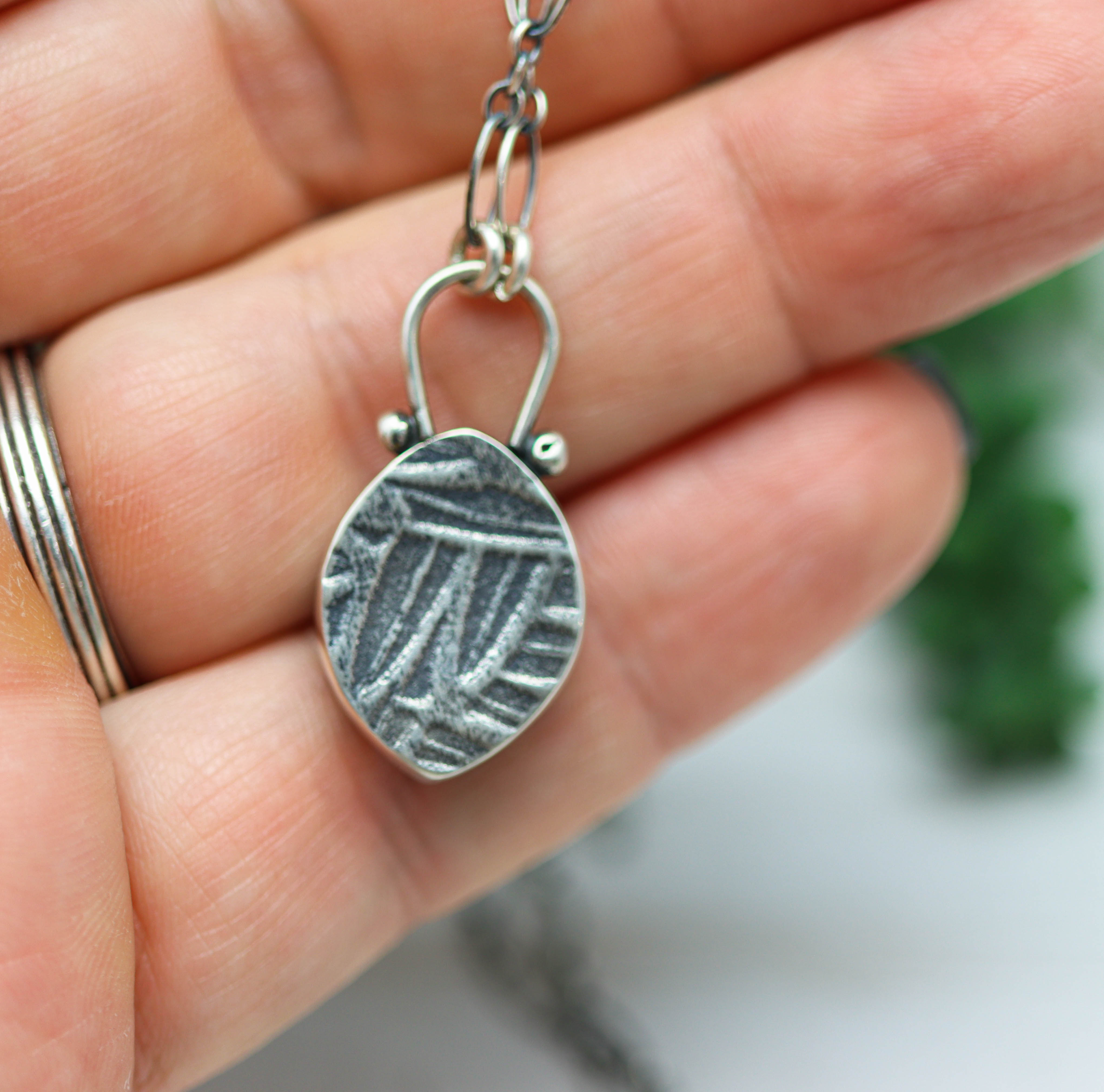 Green Serpentine Pendant Sterling Silver One Of a Kind Gemstone Necklace