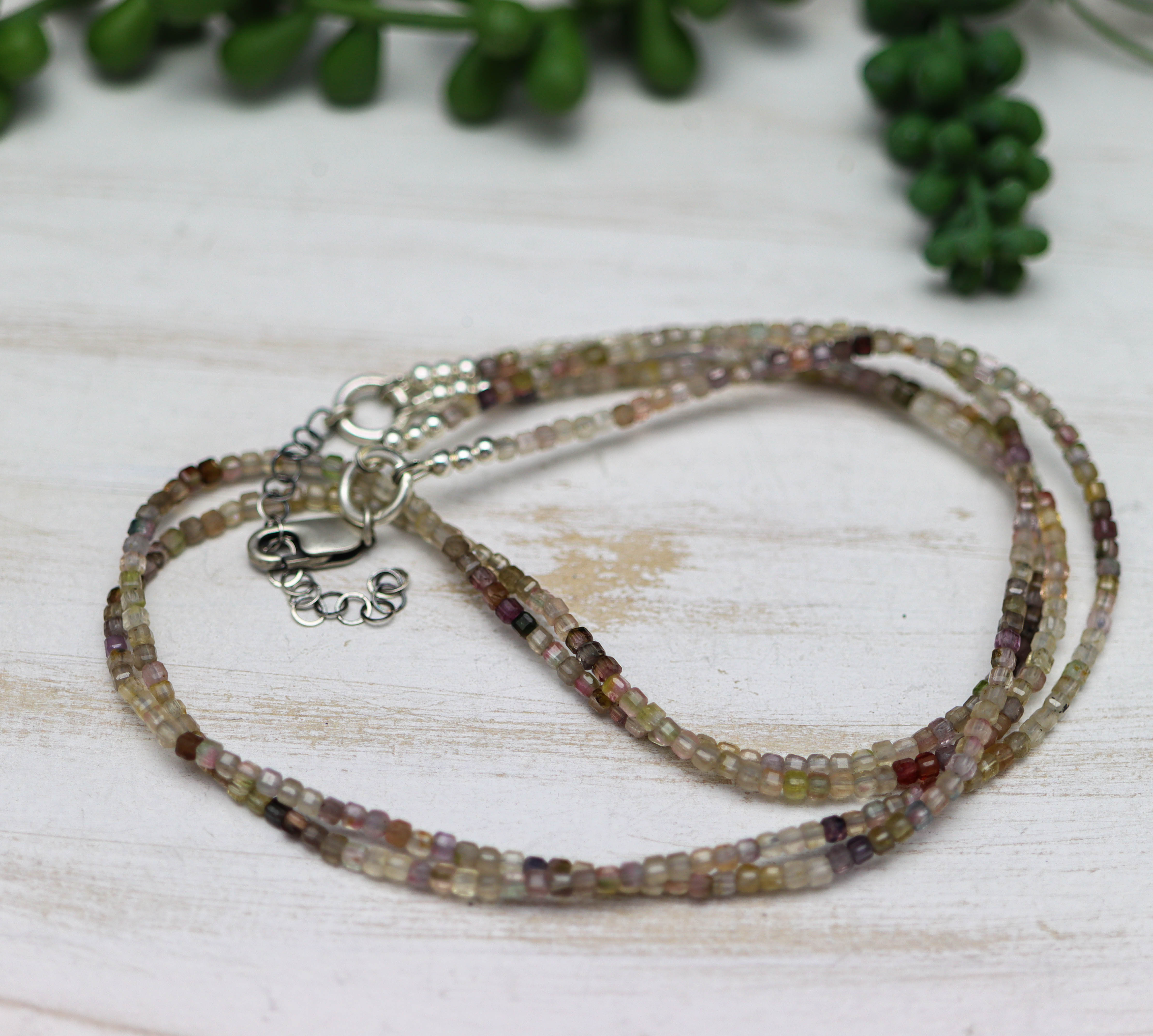 Multicolor Spinel Double Strand Necklace – Sterling Silver