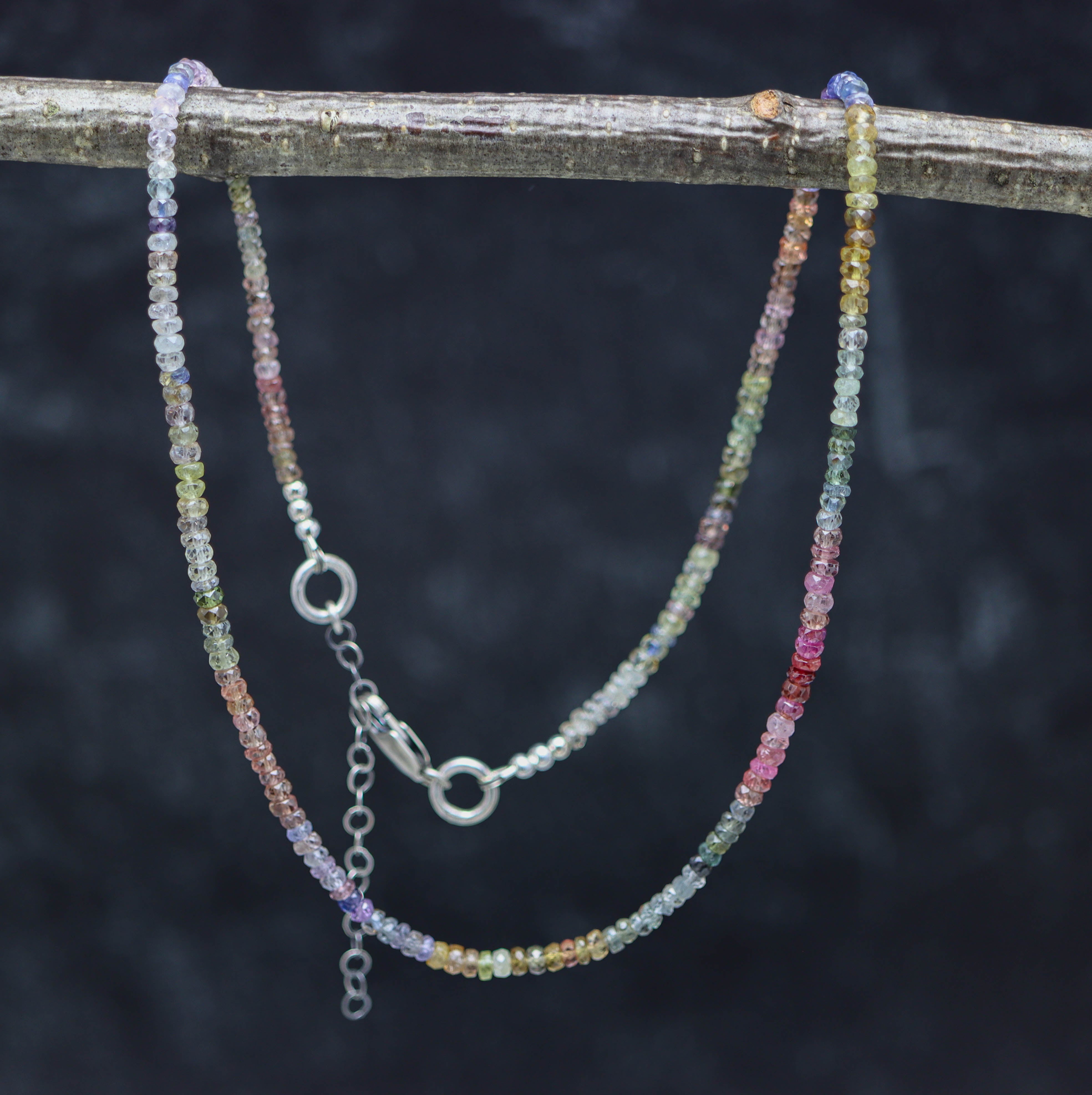 Multicolor Sapphire Beaded Necklace Sterling Silver