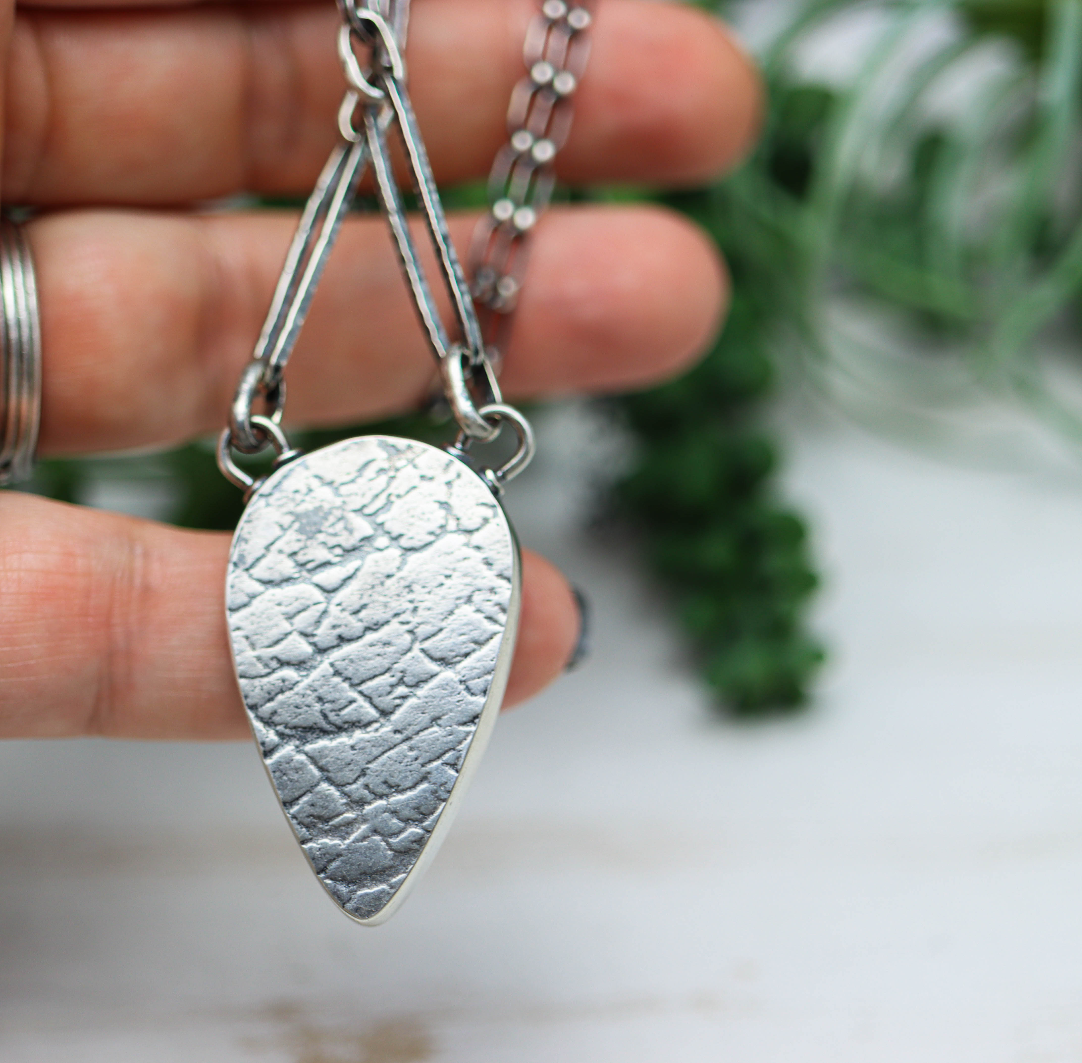 Green Tourmaline in Quartz Pendant Necklace in Sterling Silver